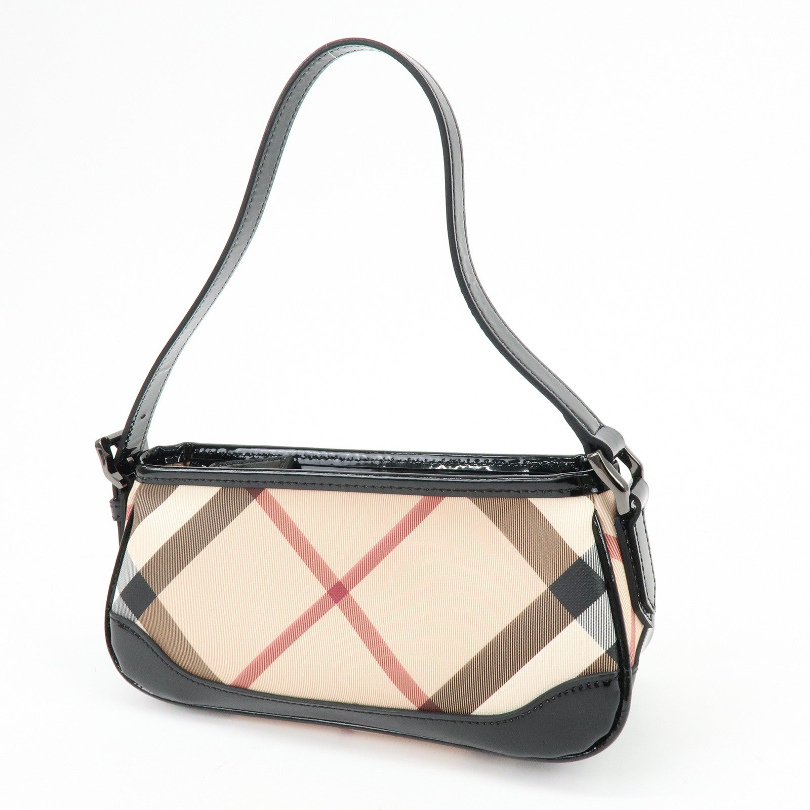 BURBERRY Nova Plaid PVC Patent Leather Hand Bag Beige Black
