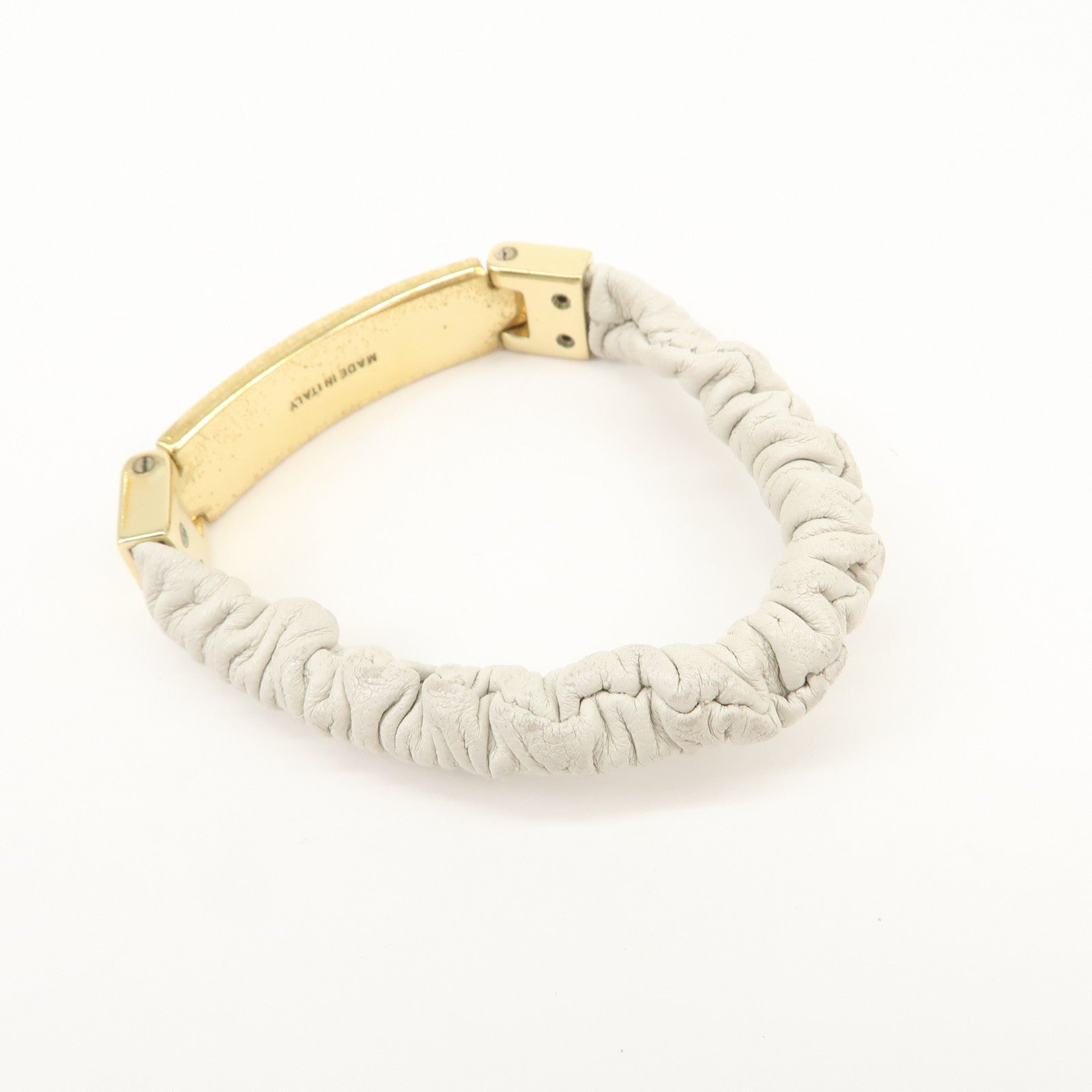 MIU MIU Leather Logo Plate Gathered Bracelet Ivory Gold 5IB425