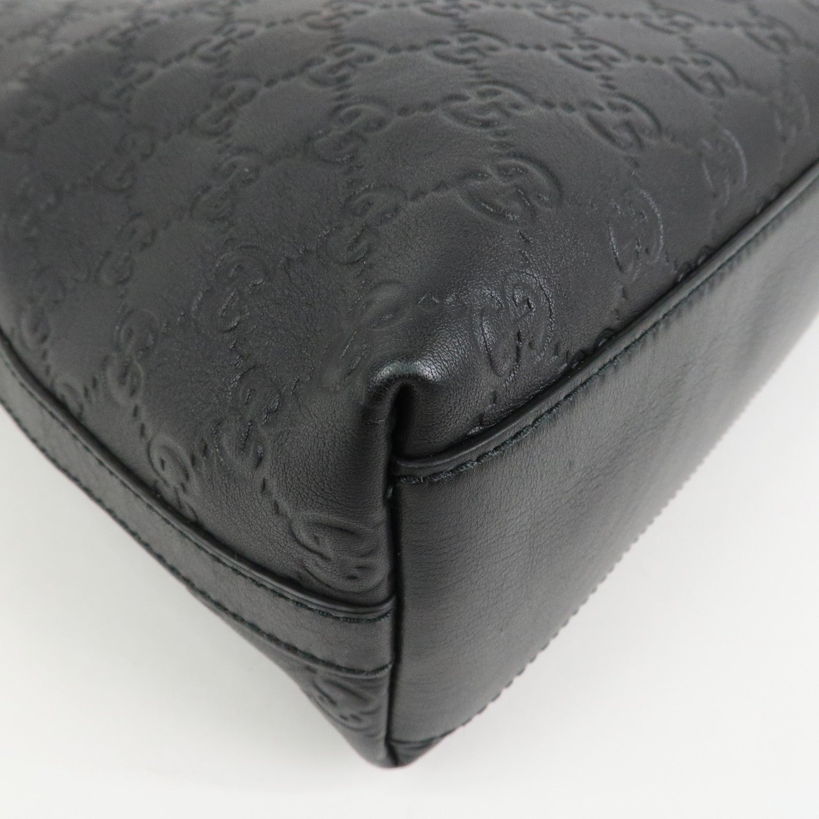 GUCCI Guccissima Interlocking G Leather Shoulder Bag Hand Bag Black