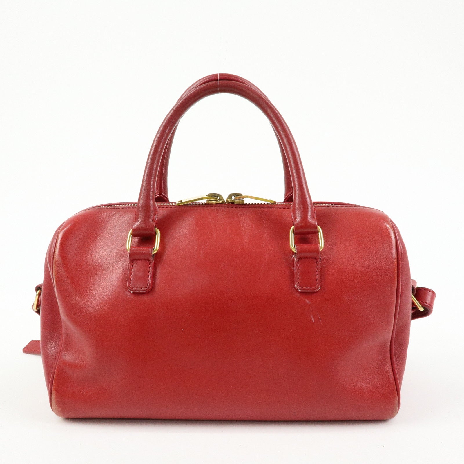 SAINT LAURENT PARIS Baby Duffle Leather 2WAY Bag Red 3330958
