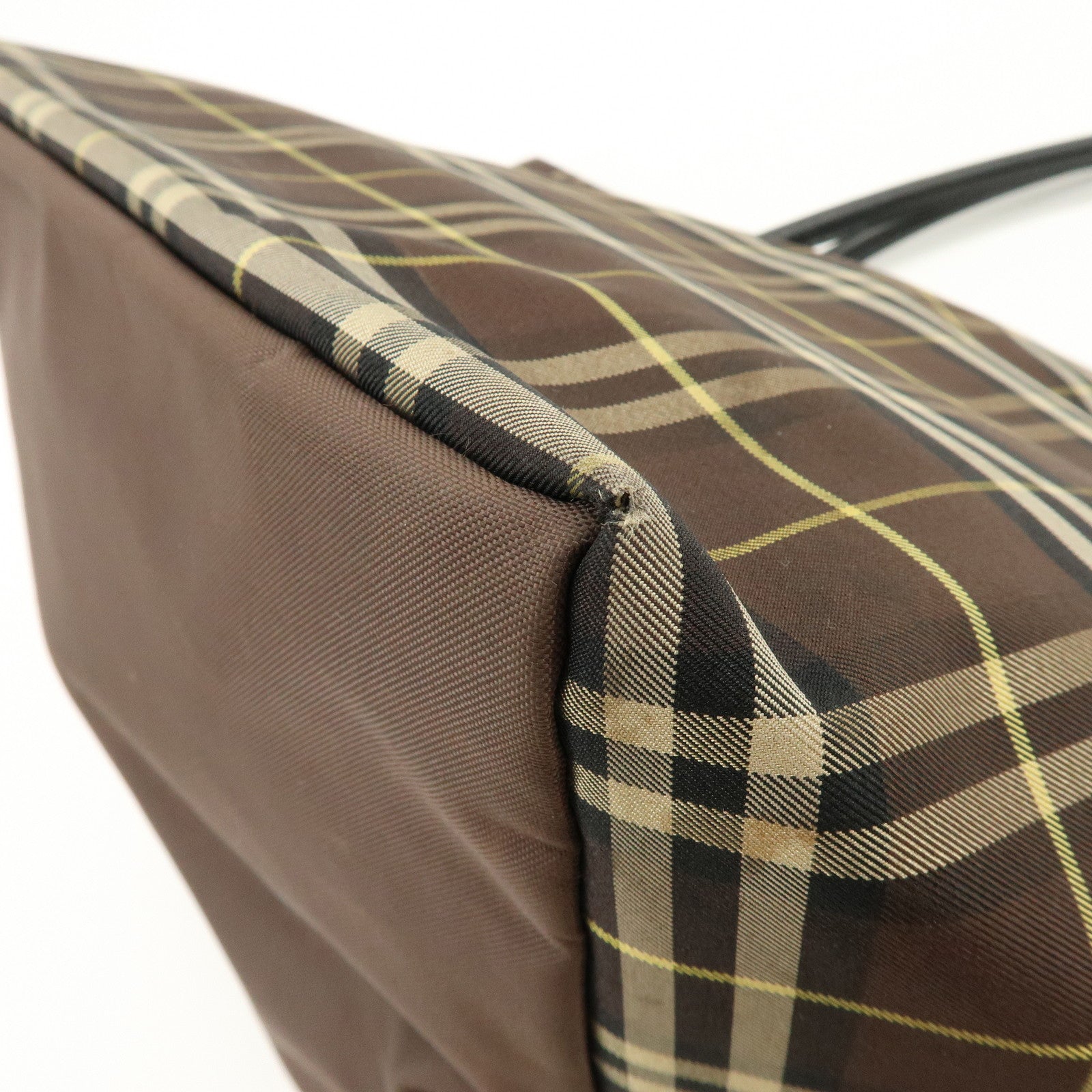 BURBERRY Blue Label Canvas Leather Plaid Tote Bag Hand Bag Brown