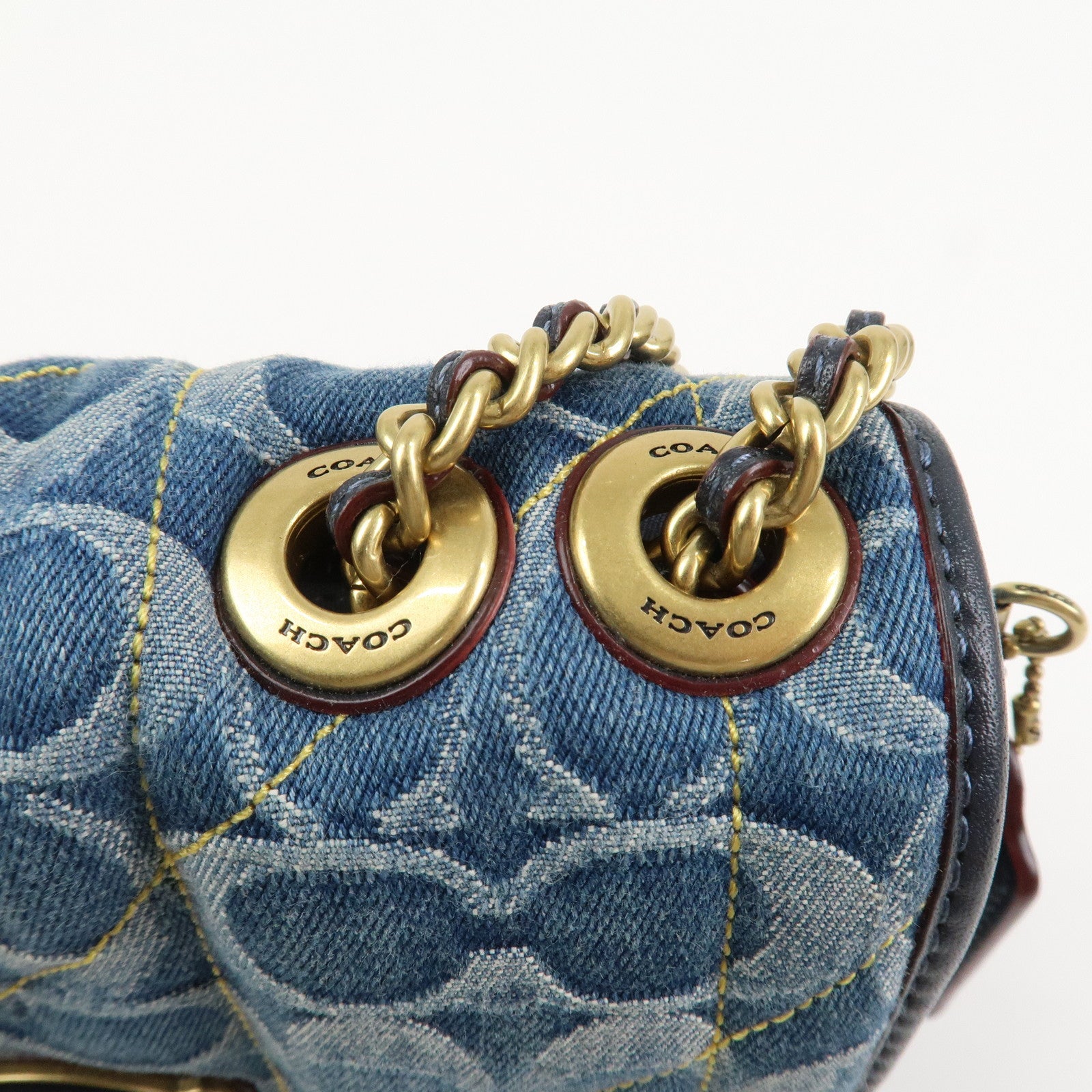 COACH Denim Leather Chain Shoulder Bag Crossbody Bag Hand Bag Blue