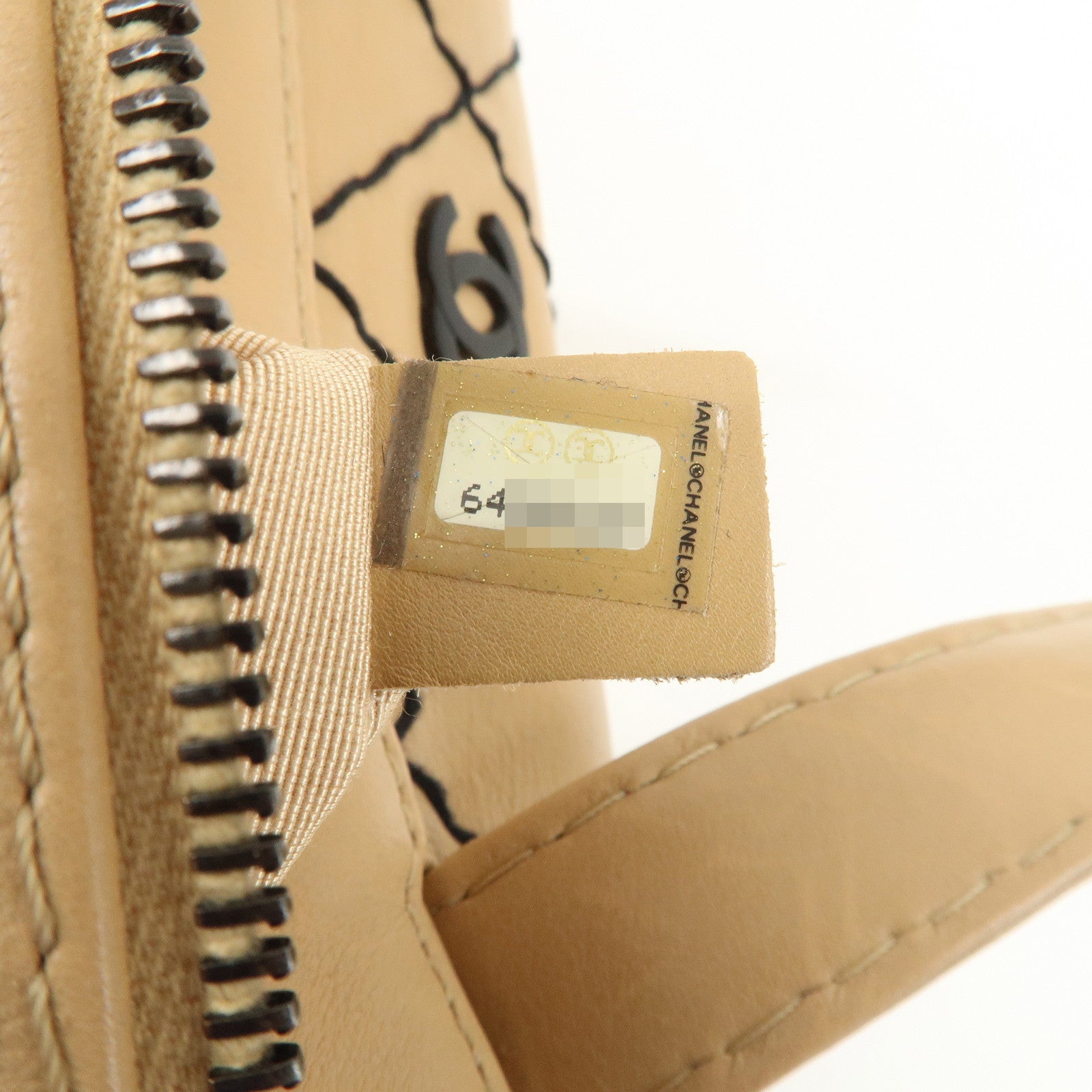 CHANEL Wild Stitch Calf Skin Coco Mark Hand Bag Beige A14692 Used