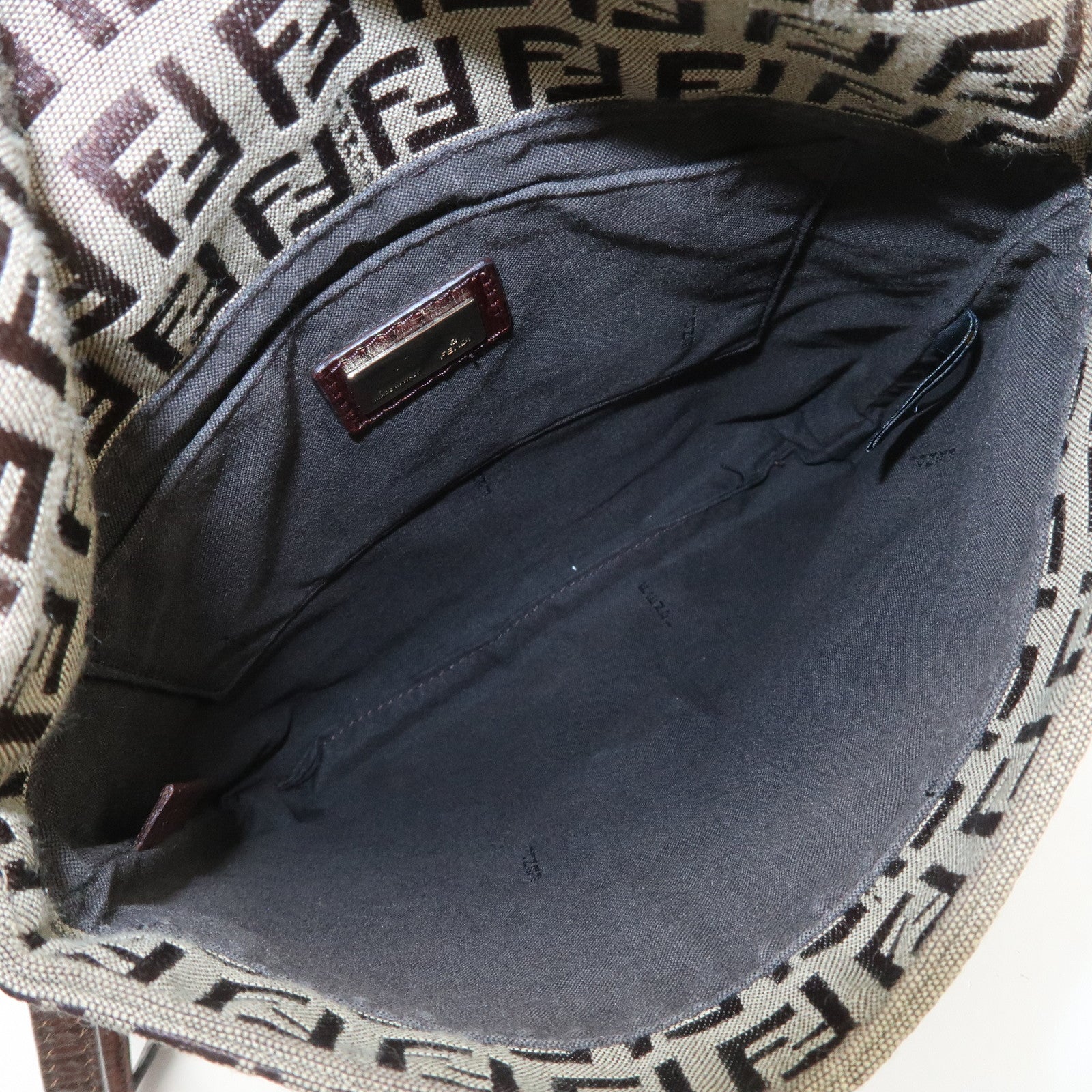 FENDI Zucchino Canvas Leather Shoulder Bag Crossbody Bag 8BT075