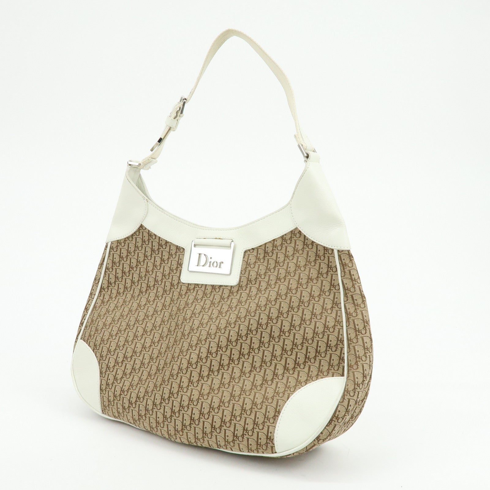 Christian Dior Trotter Jacguard Canvas Leather Shoulder Bag Brown