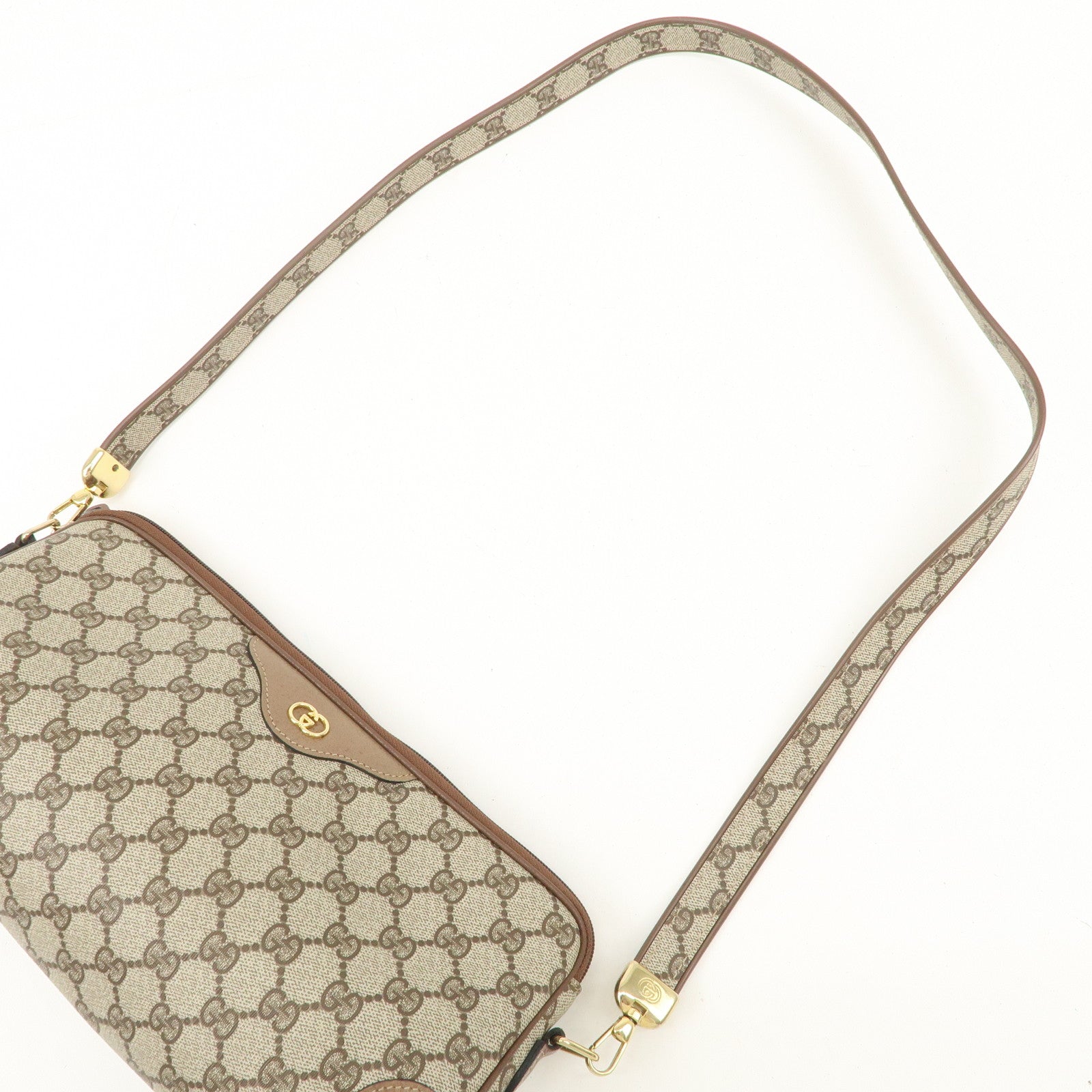 GUCCI Old Gucci GG Plus Leather Shoulder Bag Crossbody Bag Beige Brown Used