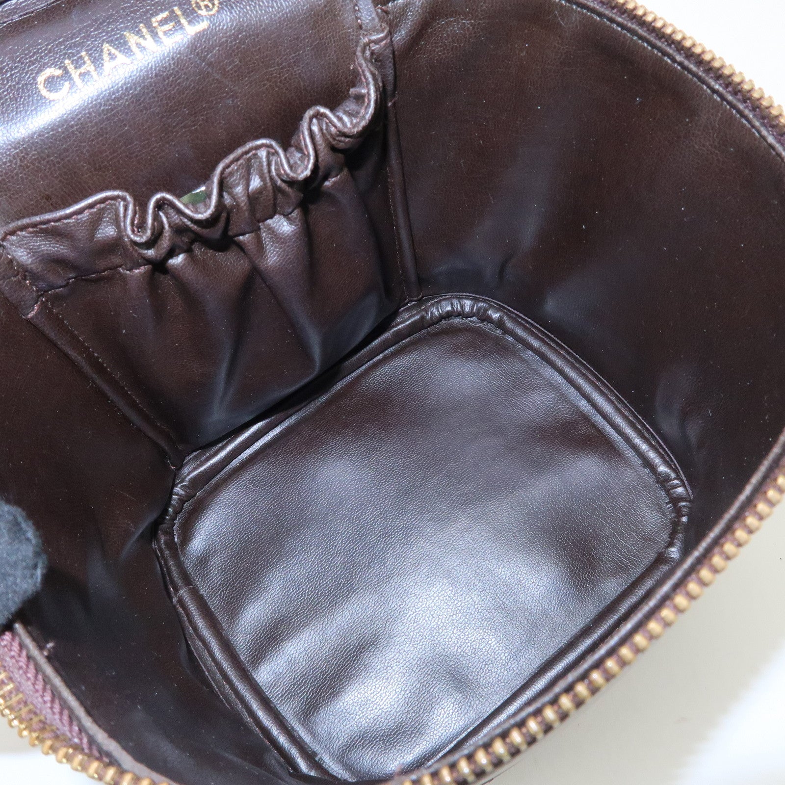 CHANEL COCO Mark Leather Vanity Bag Hand Bag Cosmetic Bag Brown A01998