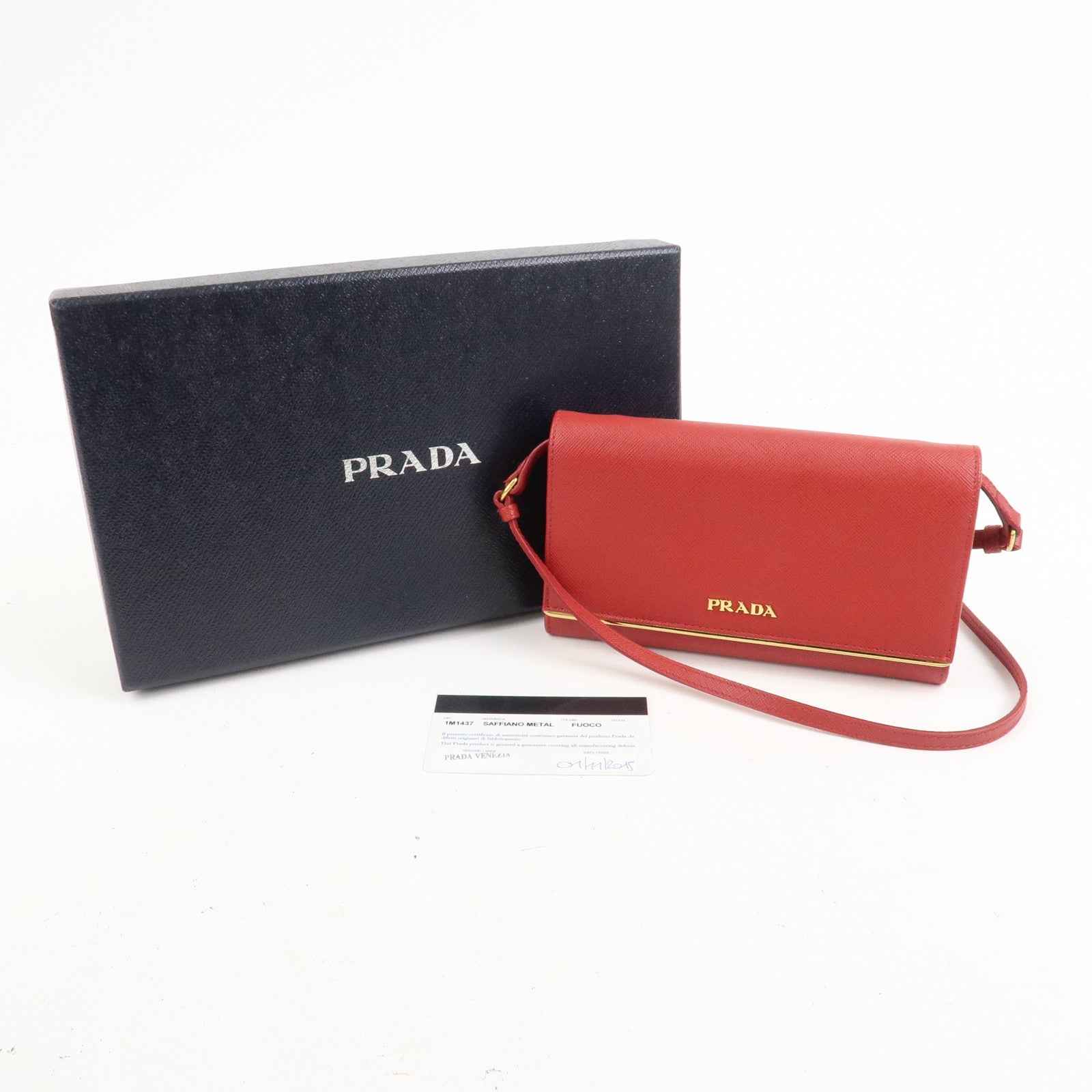 PRADA Saffiano Leather Shoulder Long Wallet Red 1M1437