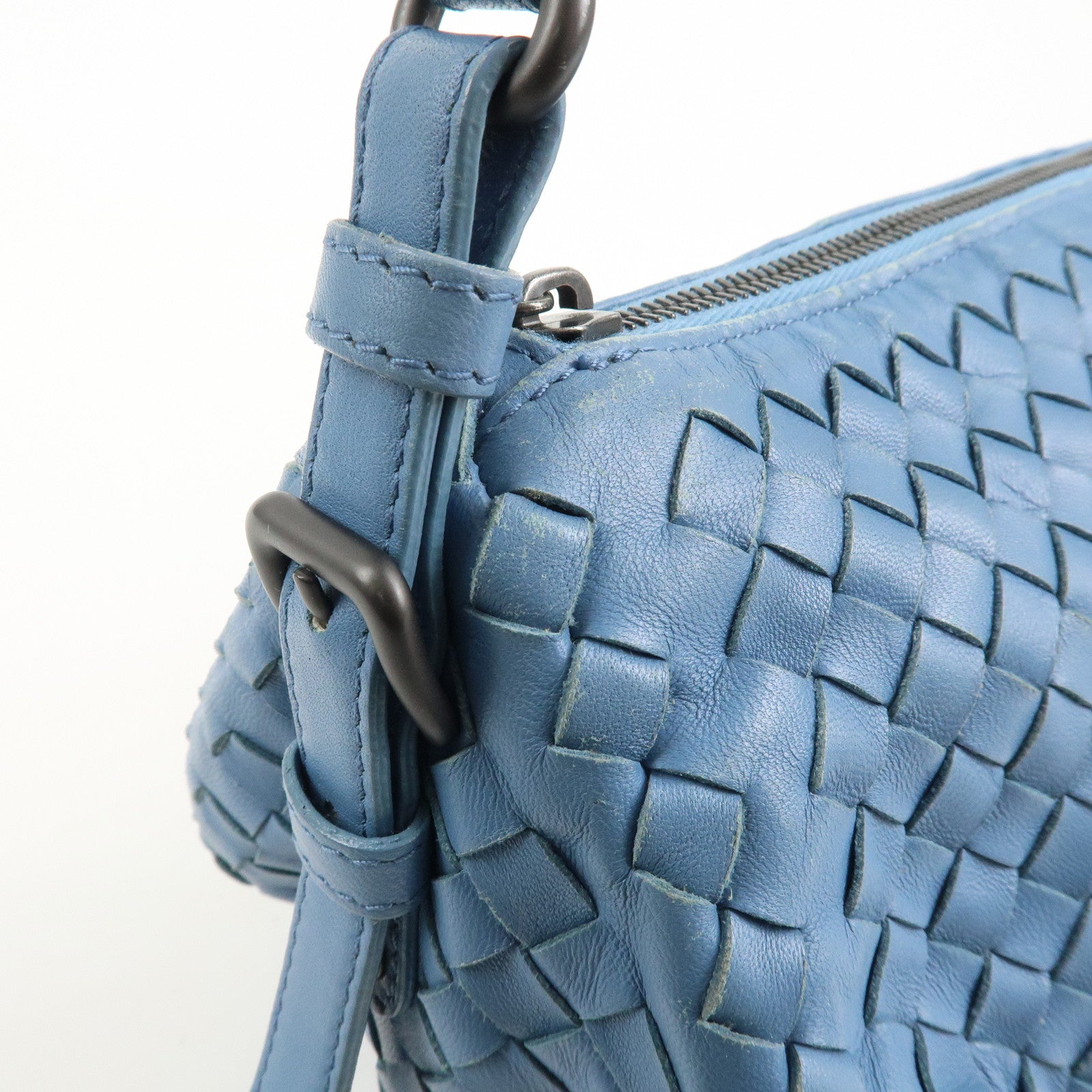 BOTTEGA VENETA Intrecciato Leather Shoulder Bag Light Blue Used