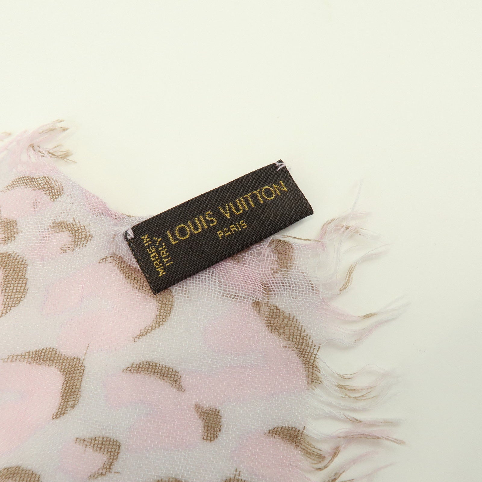 Louis Vuitton Leopard Cashmere Silk Scarf Shawl Pink Gray 413287