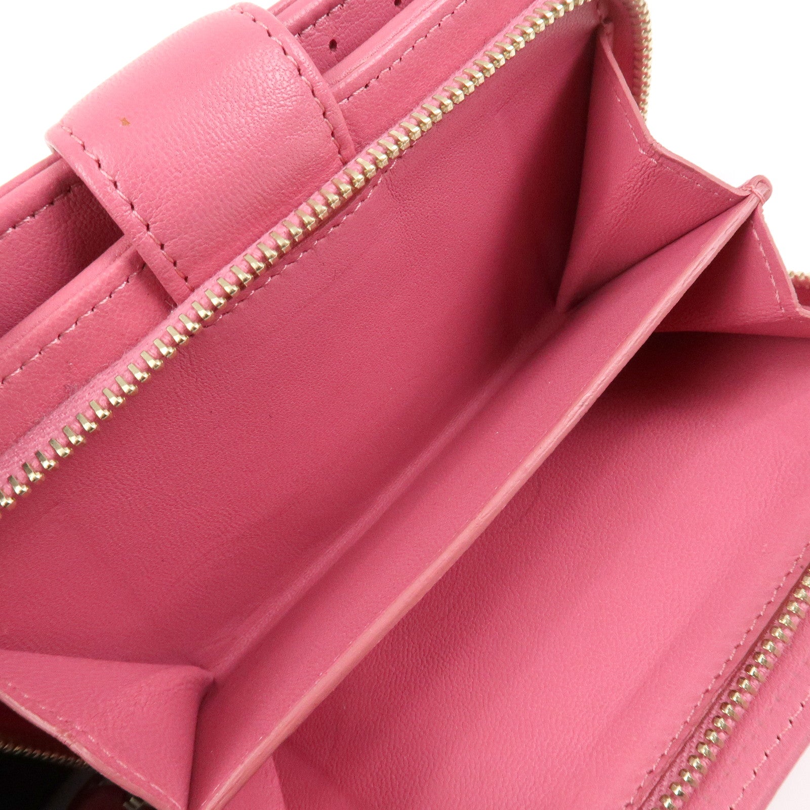 CHANEL Matelasse Lamb Skin Bi-fold Wallet Purse Pink