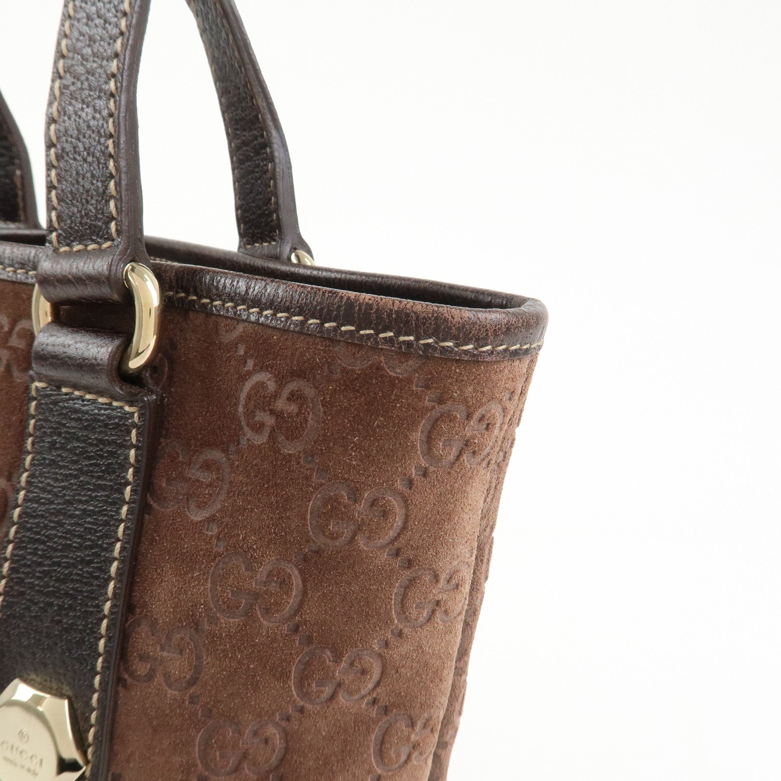GUCCI GG Monogram Suede Leather Tote Bag Brown 153361