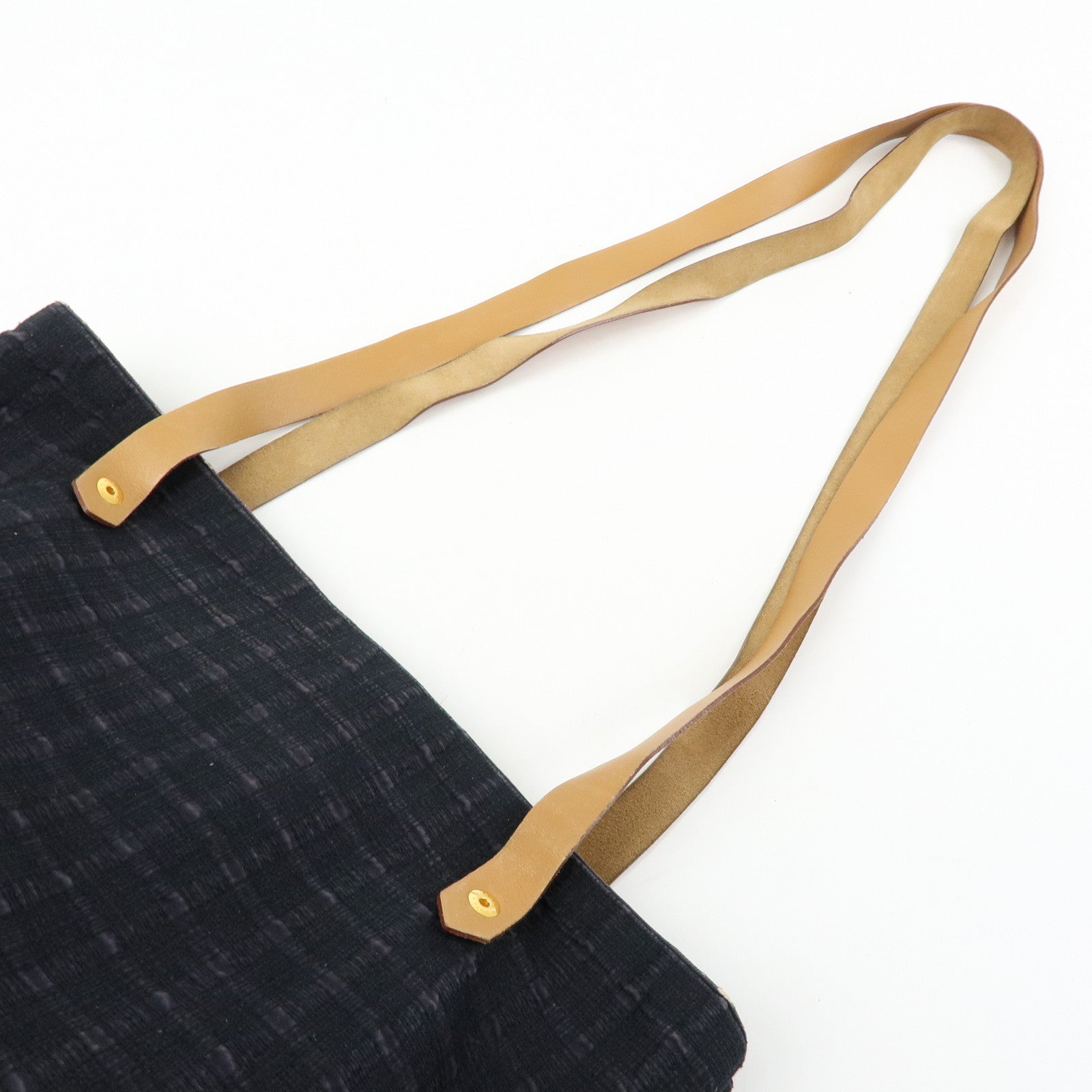 HERMES Amedaba Cabas de Poche Cotton Canvas Leather Tote Bag Black
