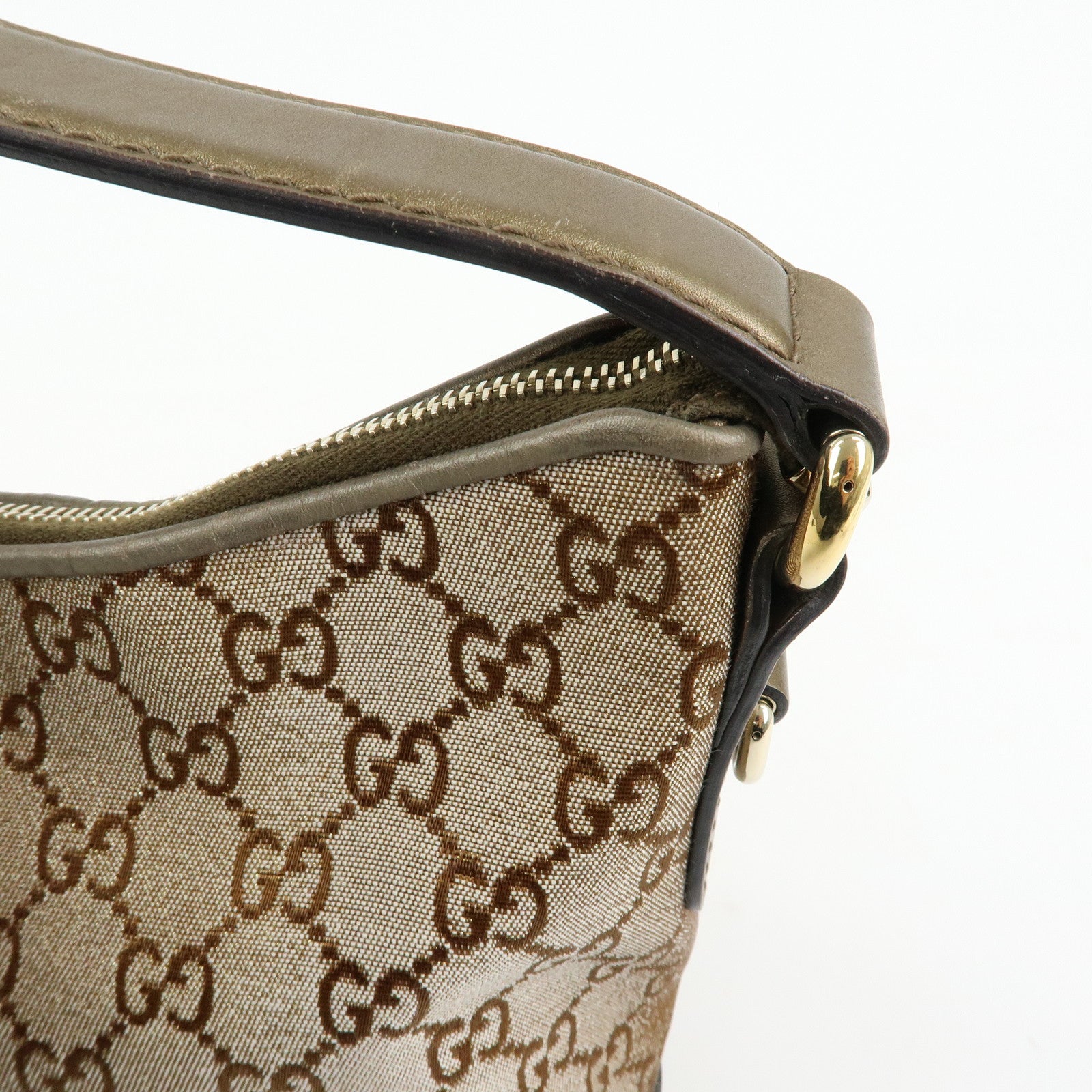 GUCCI Bamboo Heartbit GG Canvas Leather Shoulder Bag Brown 269959