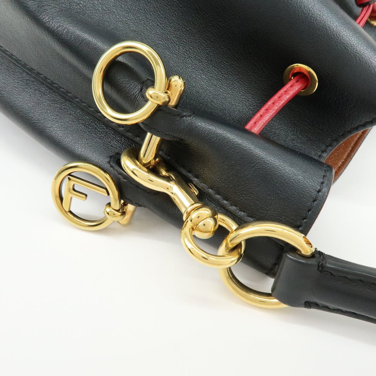 FENDI Mon Tresor Leather 2Way Bag Hand Bag Shoulder Bag Black Red