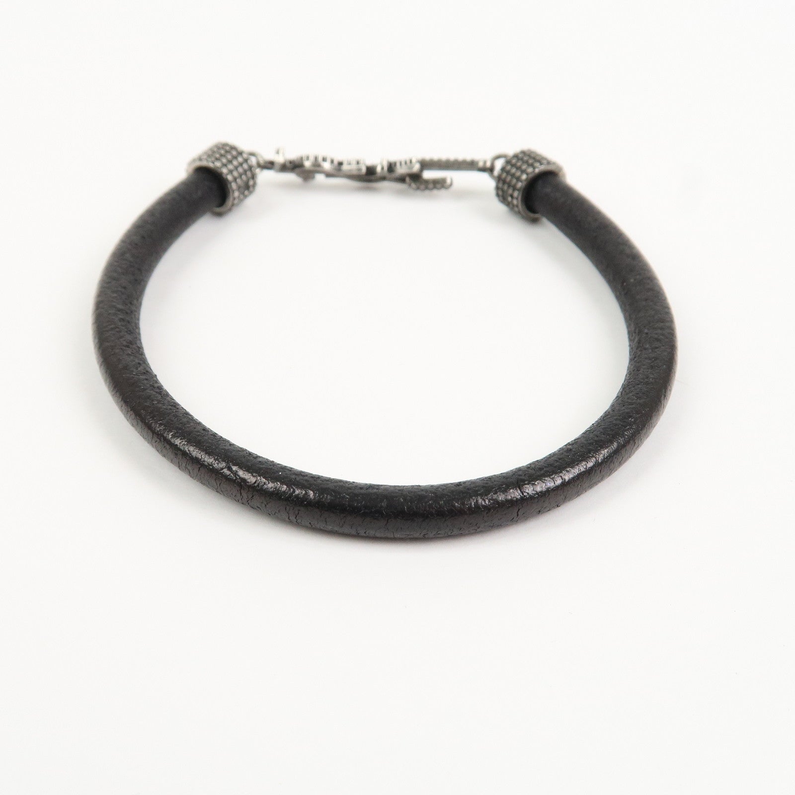 SAINT LAURENT Cassandre Logo Leather Metal Bracelet Black