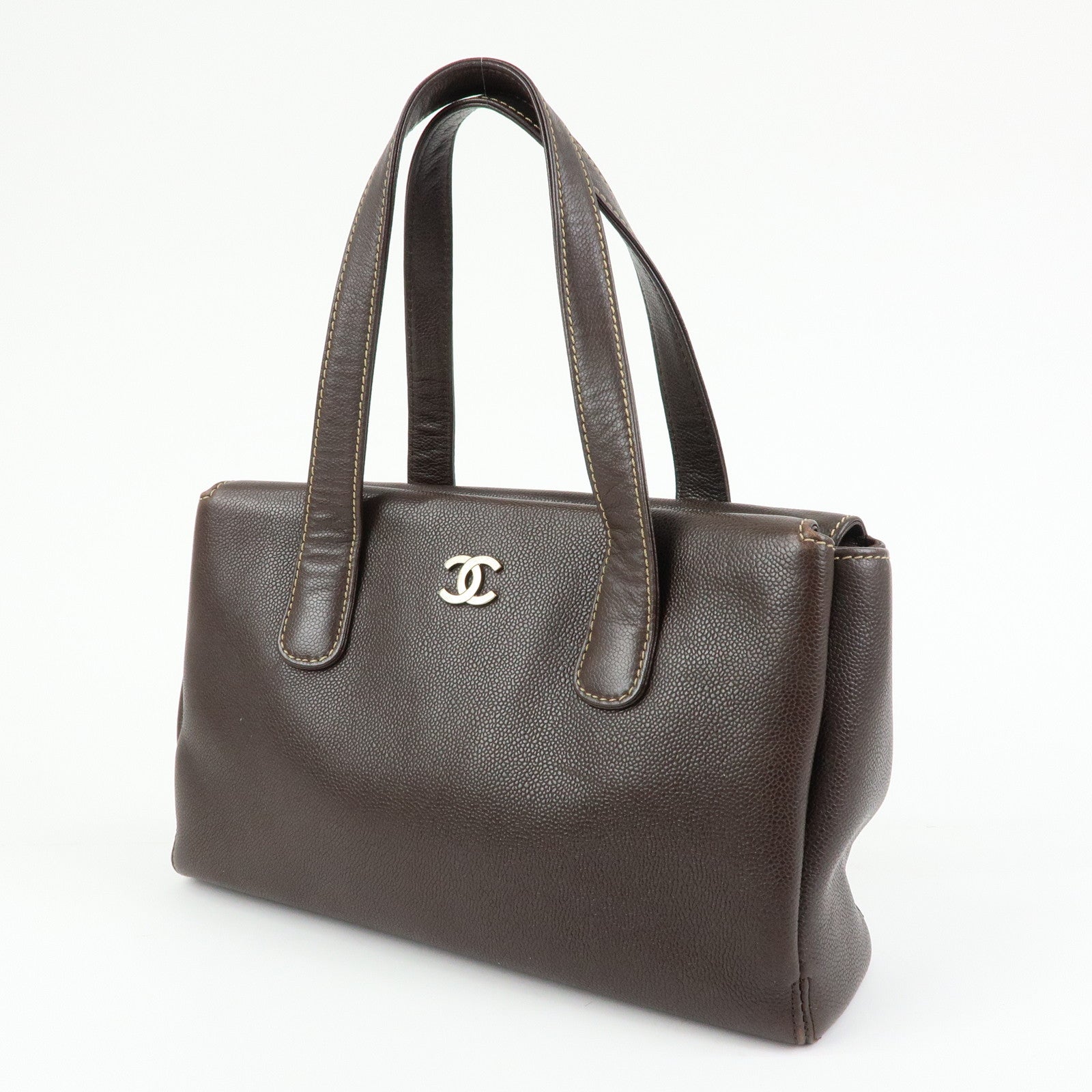 CHANEL COCO Mark Caviarskin Tote Bag Hand Bag Shoulder Bag Brown
