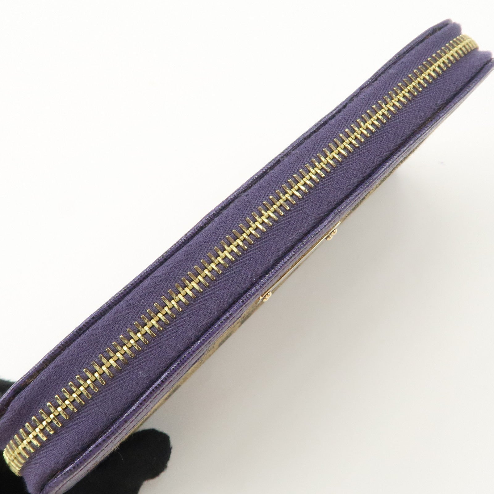 FENDI Zucchino Canvas Leather Round Zippy Long Wallet Brown Purple 8M0024 Used