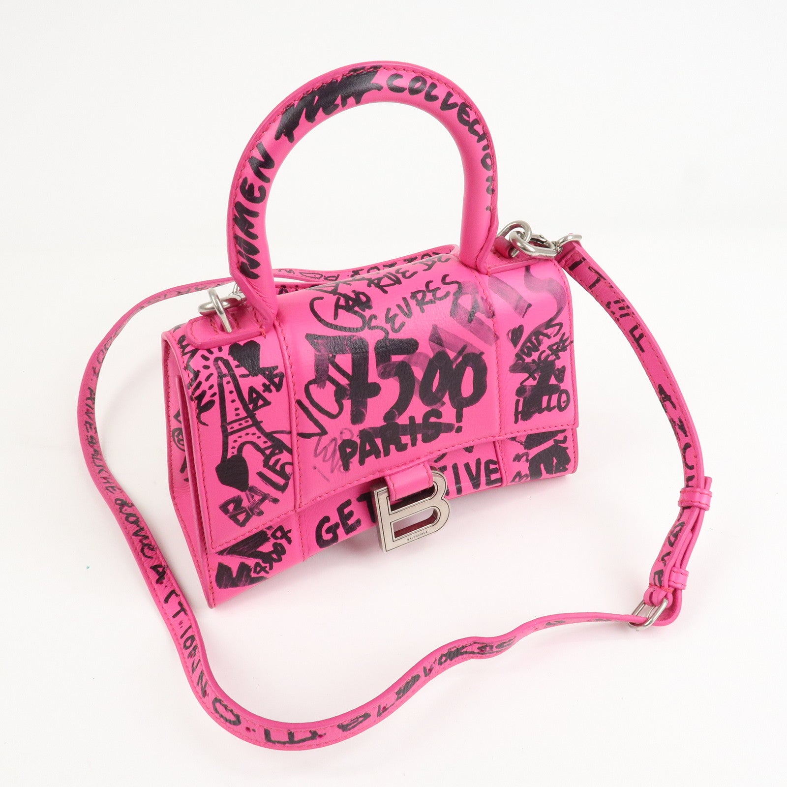 BALENCIAGA Hourglass XS 2Way Hand Shoulder Bag Hot Pink 592833