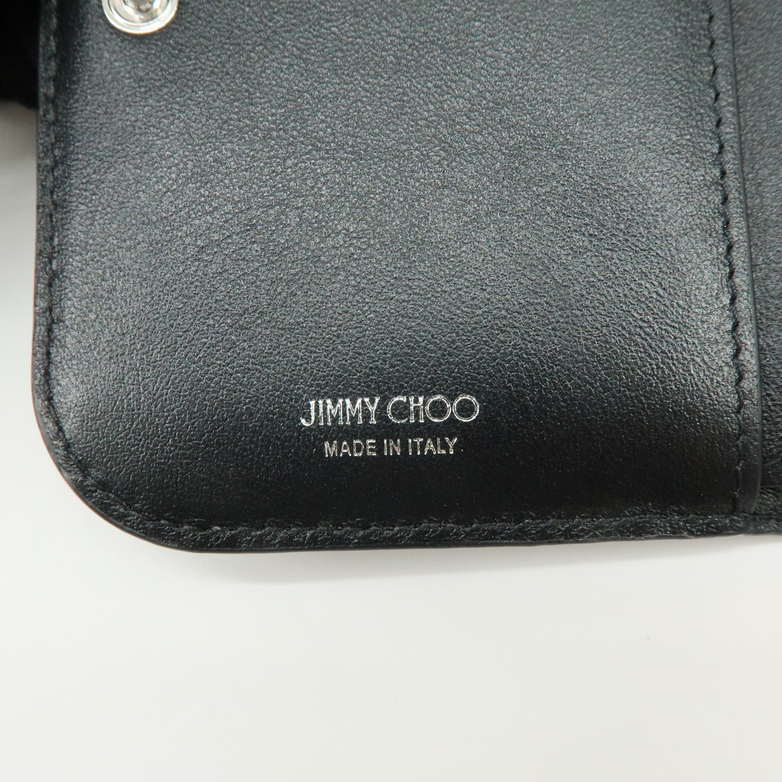 JIMMY CHOO Leather Compact Zippy Wallet Star Studs Black