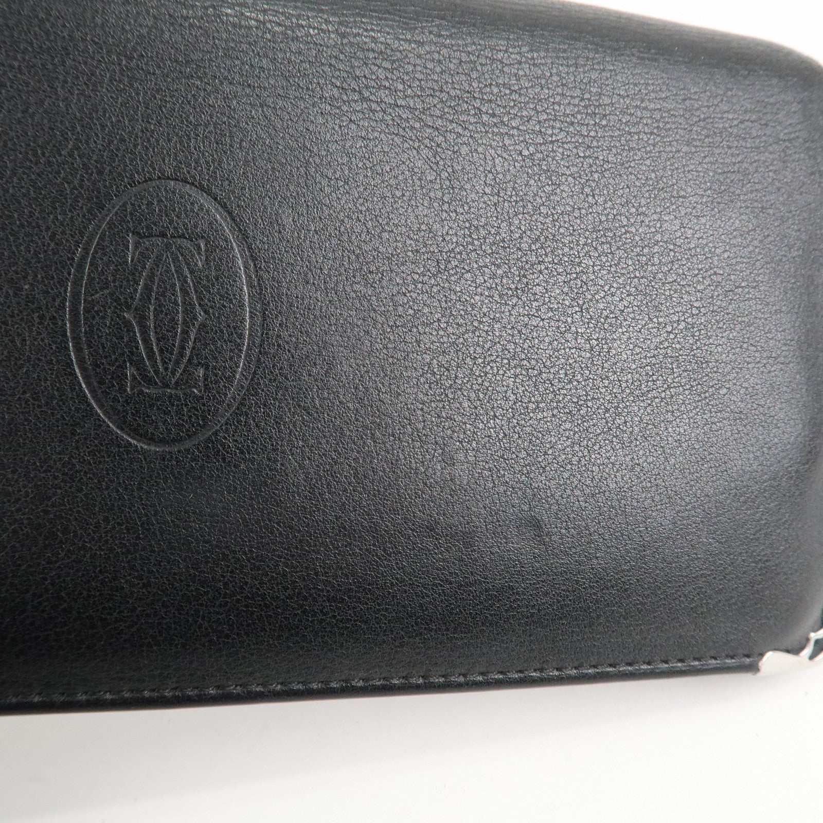 Cartier Leather Bi-fold Long Wallet Silver HDW Black Bordeaux Used