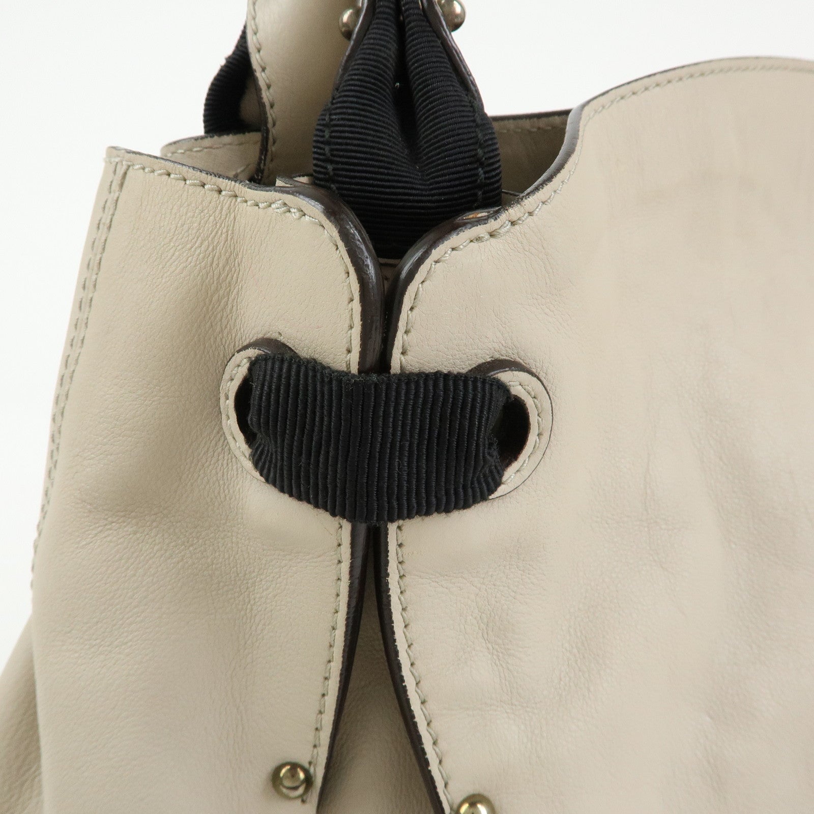Ferragamo Vara Ribbon Leather Tote Bag Shoulder Bag Beige Black