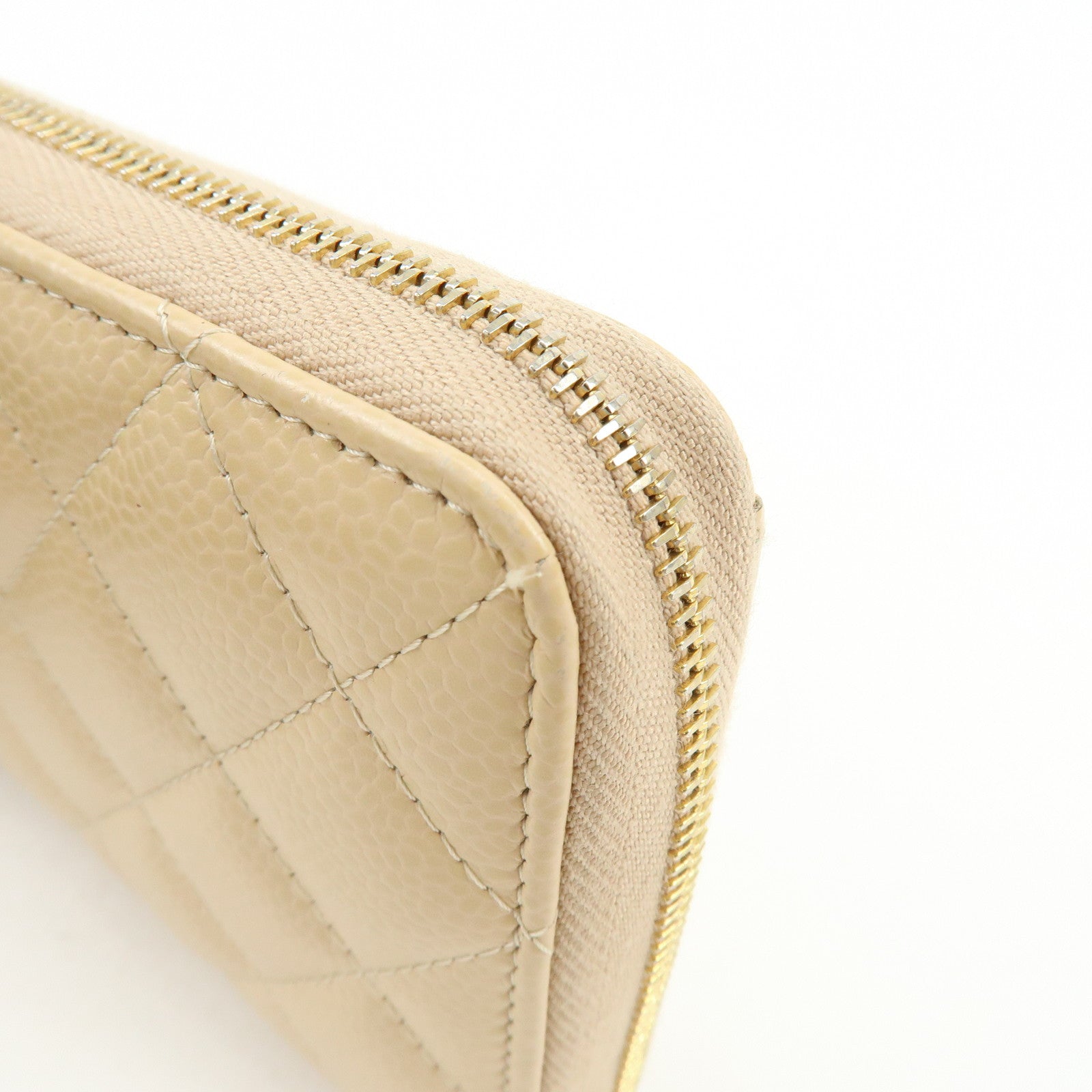 CHANEL Matelasse COCO Mark Caviarskin Zipppy Long Wallet Beige