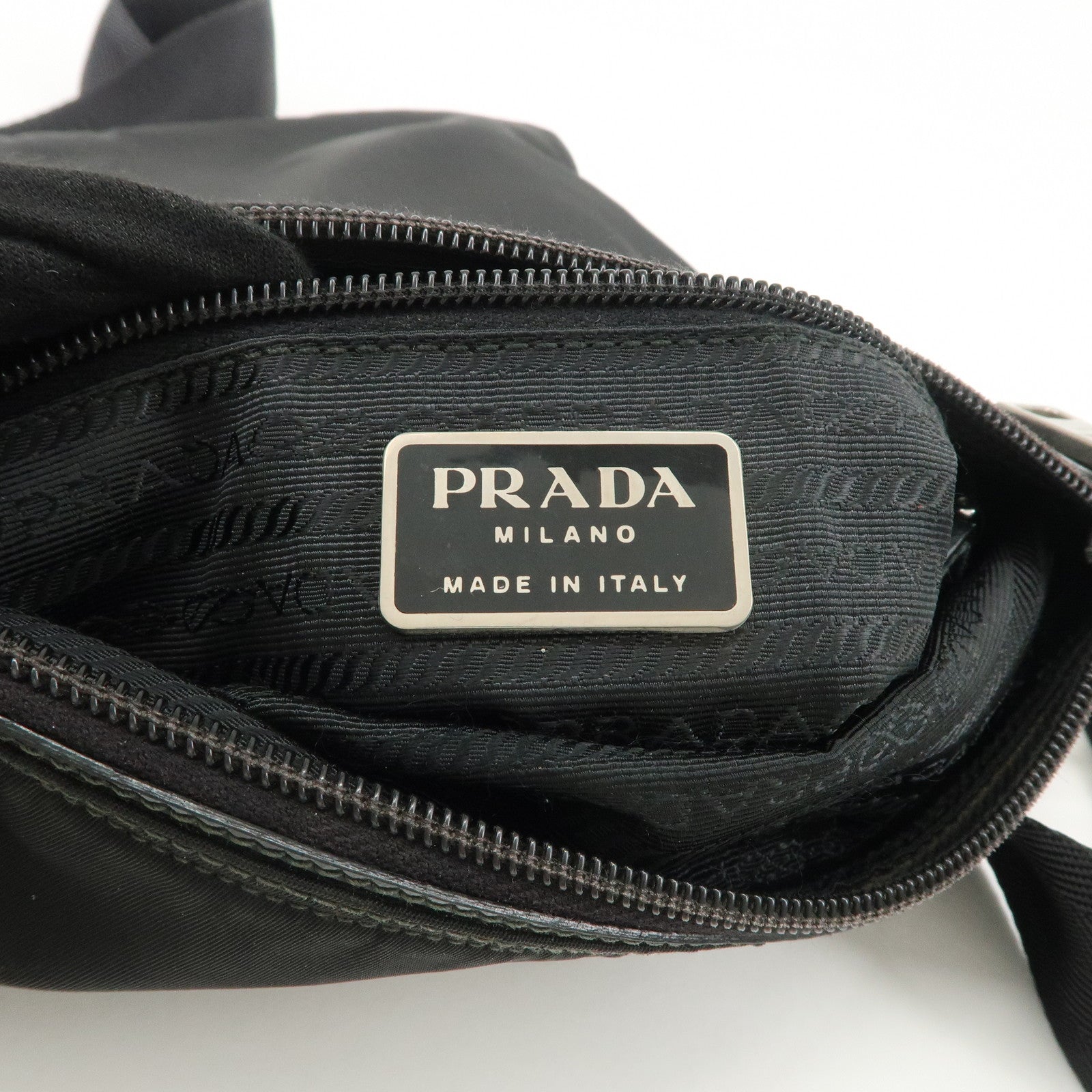 PRADA Triangle Logo Nylon Patent Leather Shoulder Bag Black Used