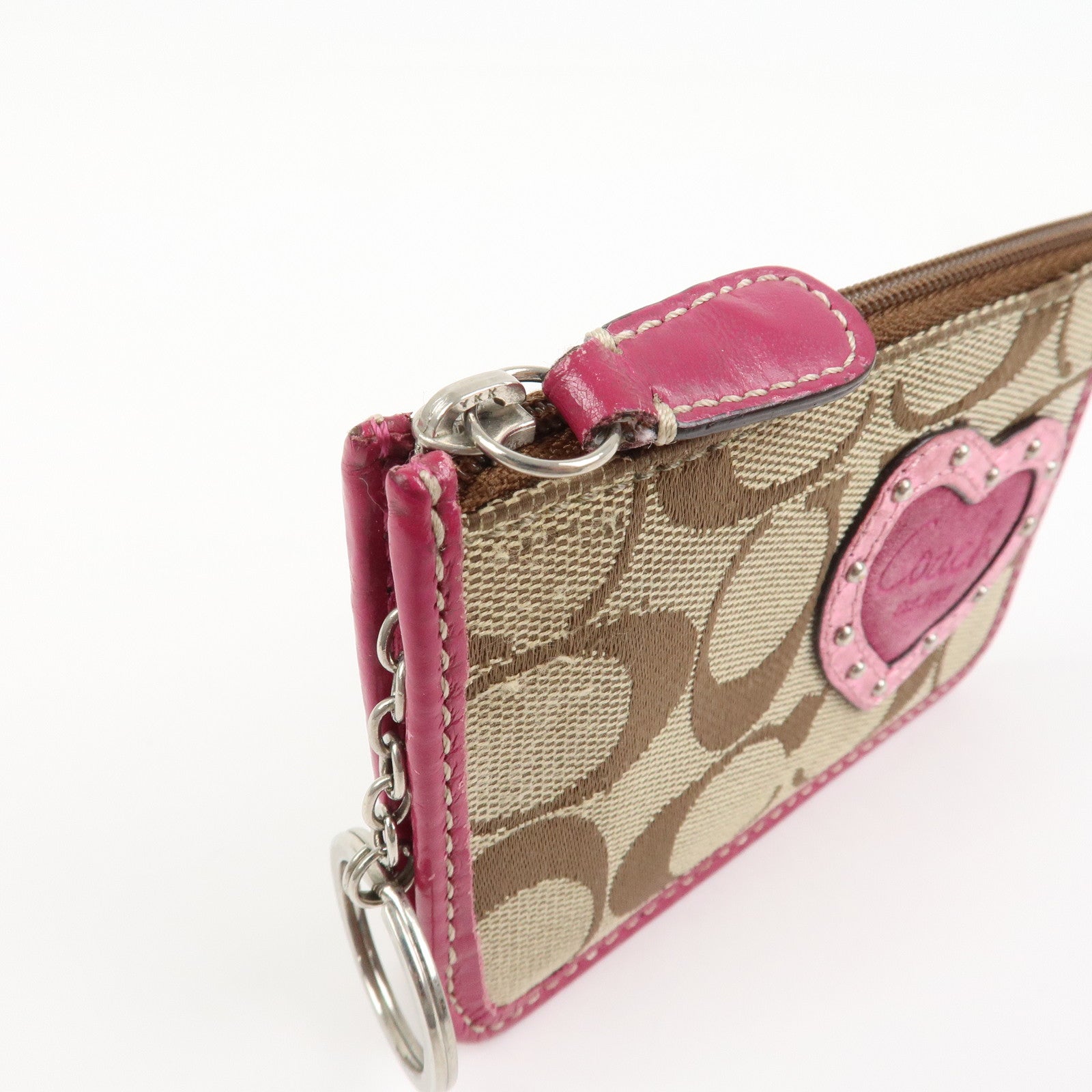 COACH Satin Canvas Set Of 2 Coin Case Card Case Beige Multicolor