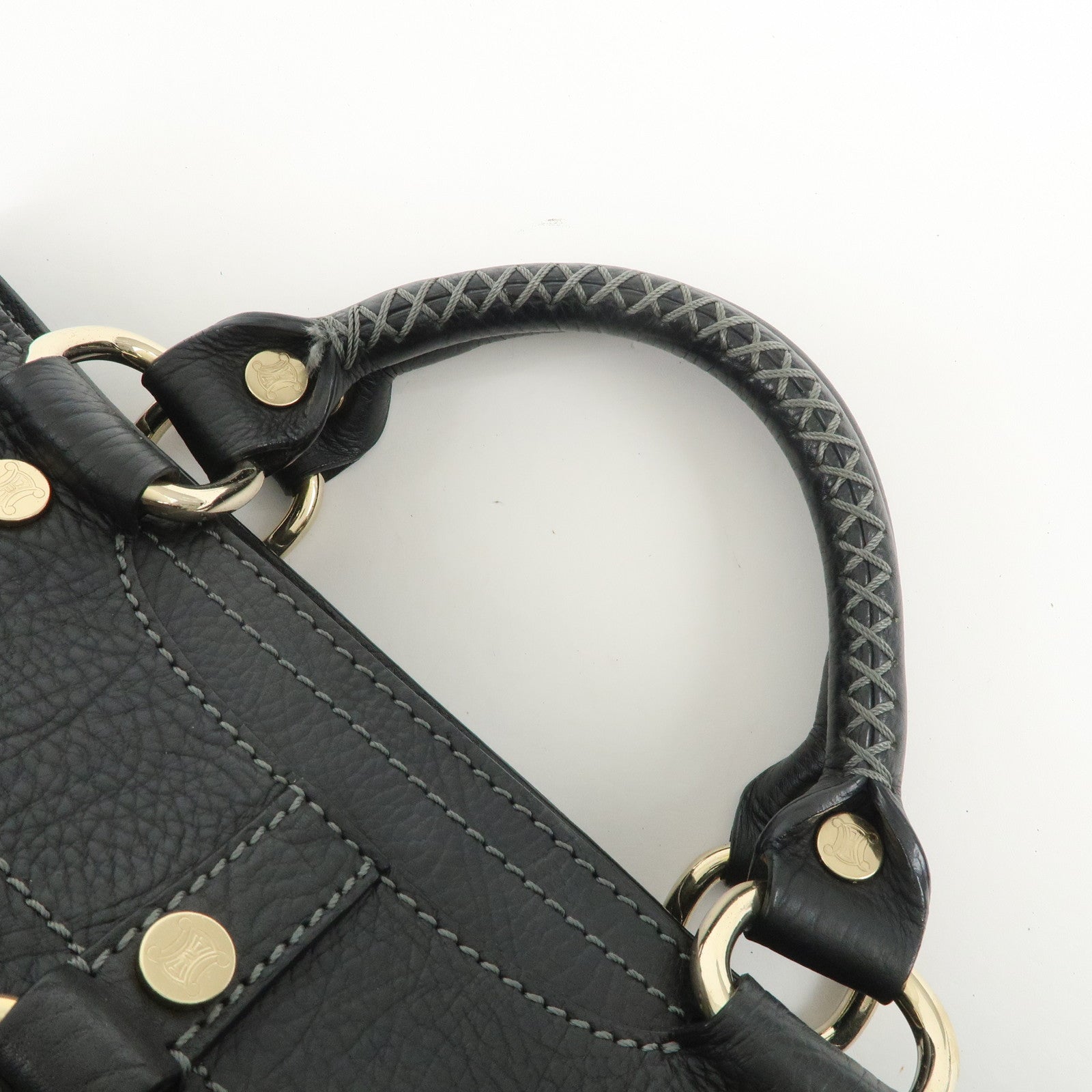 CELINE Logo Leather Boogie Bag Hand Bag Tote Bag Black