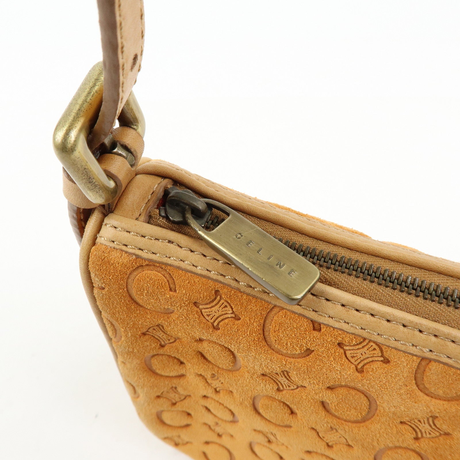 CELINE C Macadam Suede Leather Shoulder Bag Hand Bag Brown