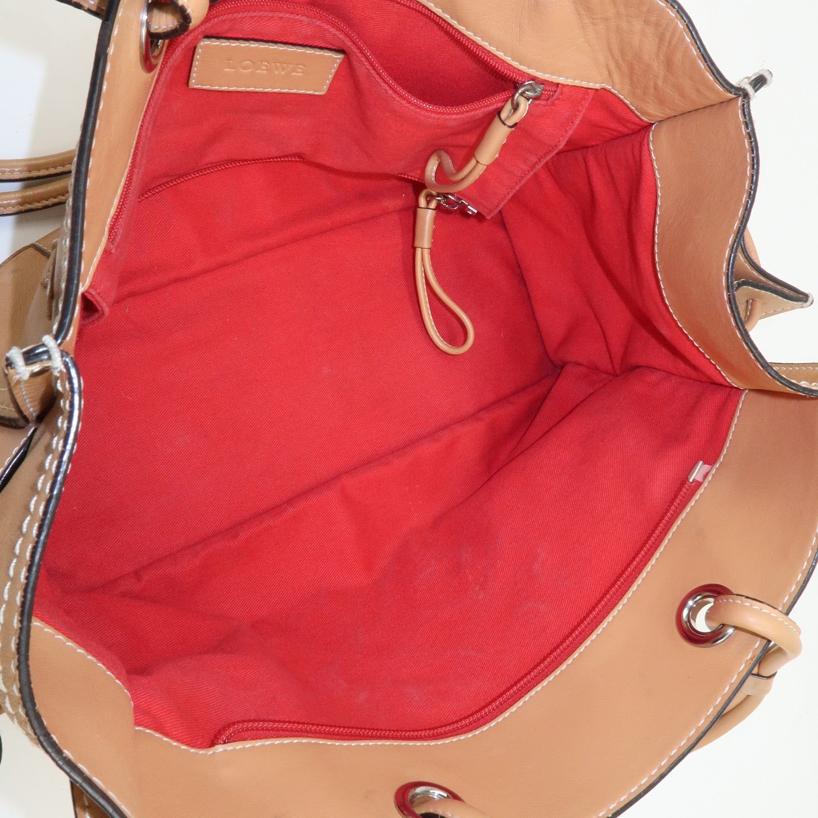 LOEWE Anagram Logo Leather Shopper Tote Bag Shouder Bag Light Brown