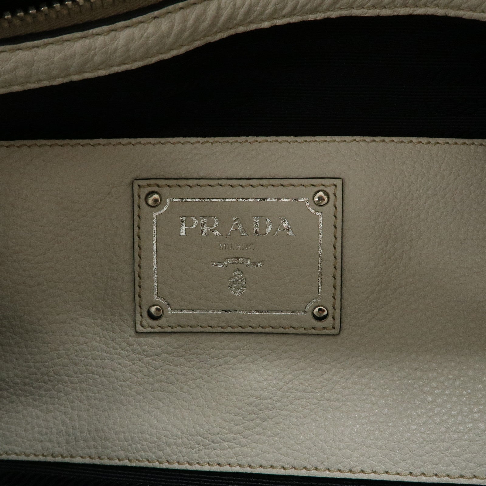 PRADA Triangle Logo Leather Shoulder Bag White BR5124