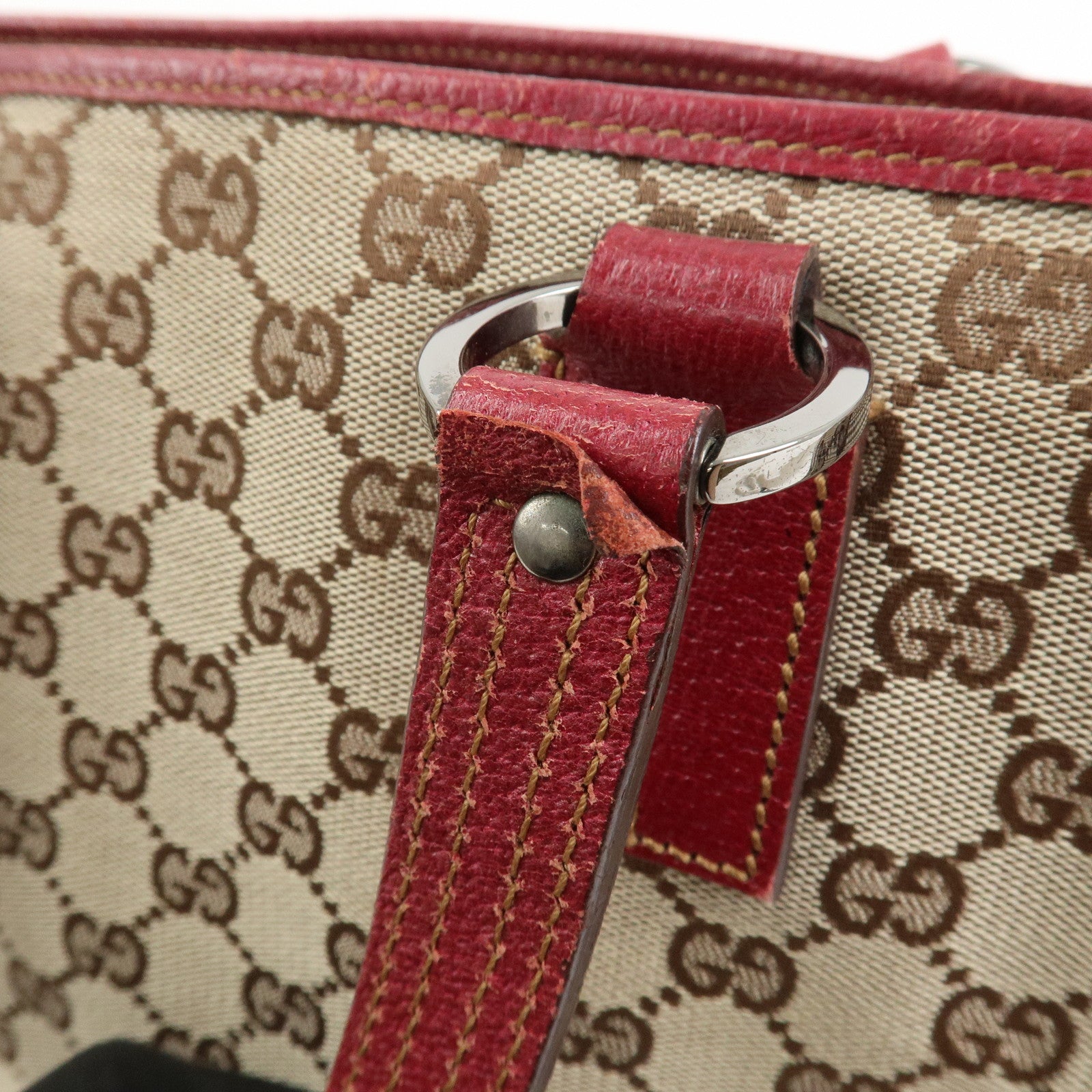 GUCCI GG Canvas Leather Hand Bag Tote Bag Beige Red 113019