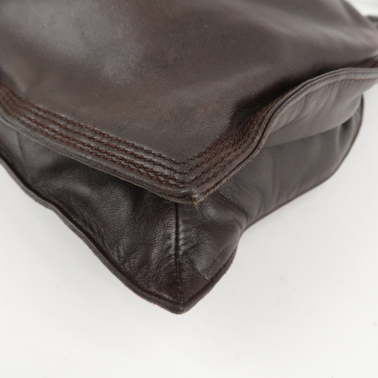 LOEWE Anagram Nappa Leather Shoulder Bag Brown Used