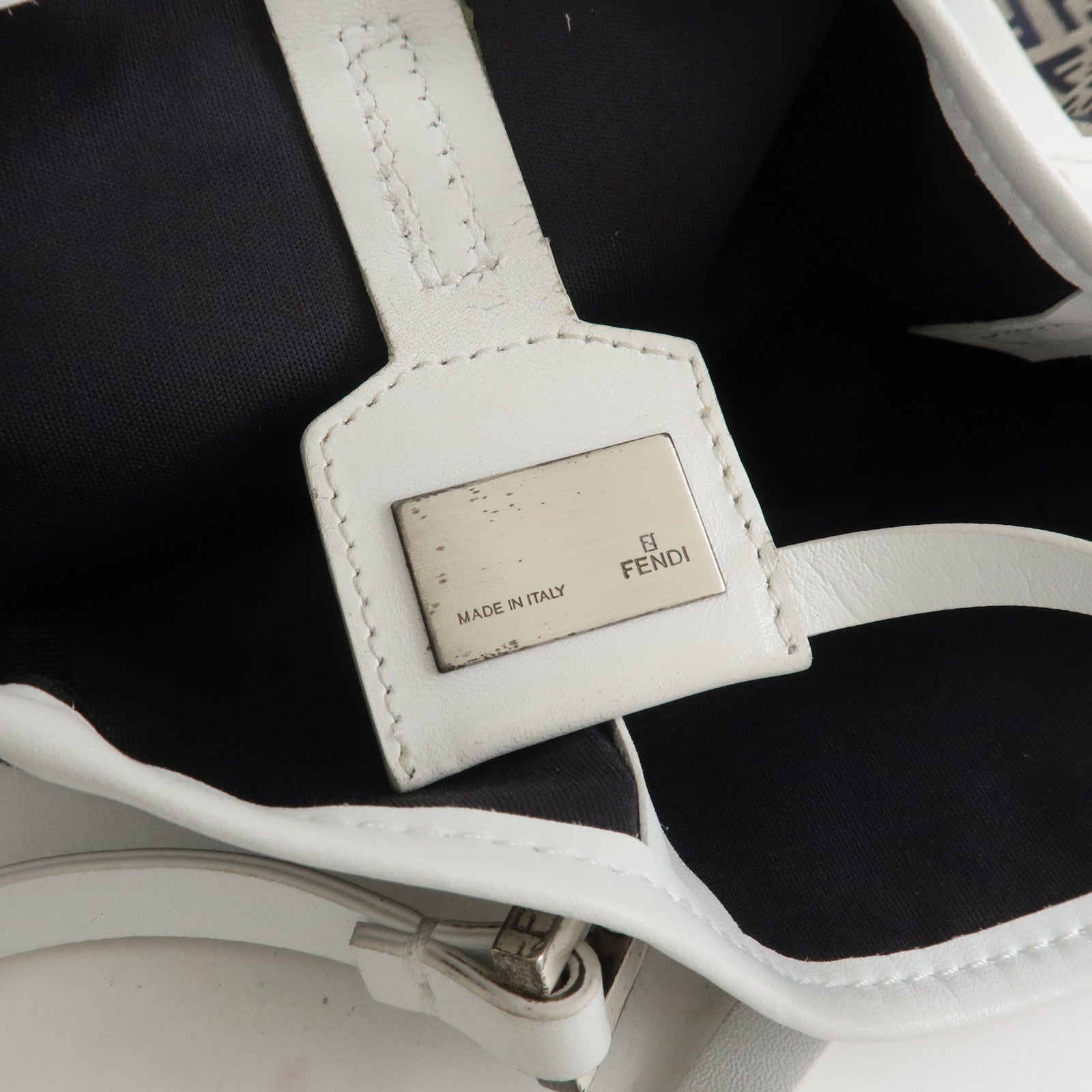 FENDI Zucchino Canvas Leather Tote Bag Hand Bag Navy 8BH006