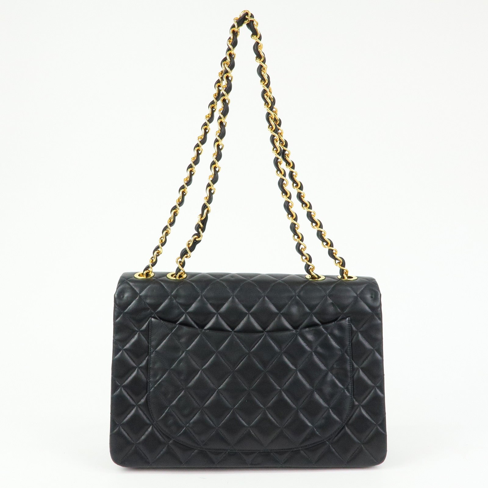 CHANEL Jumbo Matelasse 34 Lamb Skin Flap Shoulder Bag Black A01094