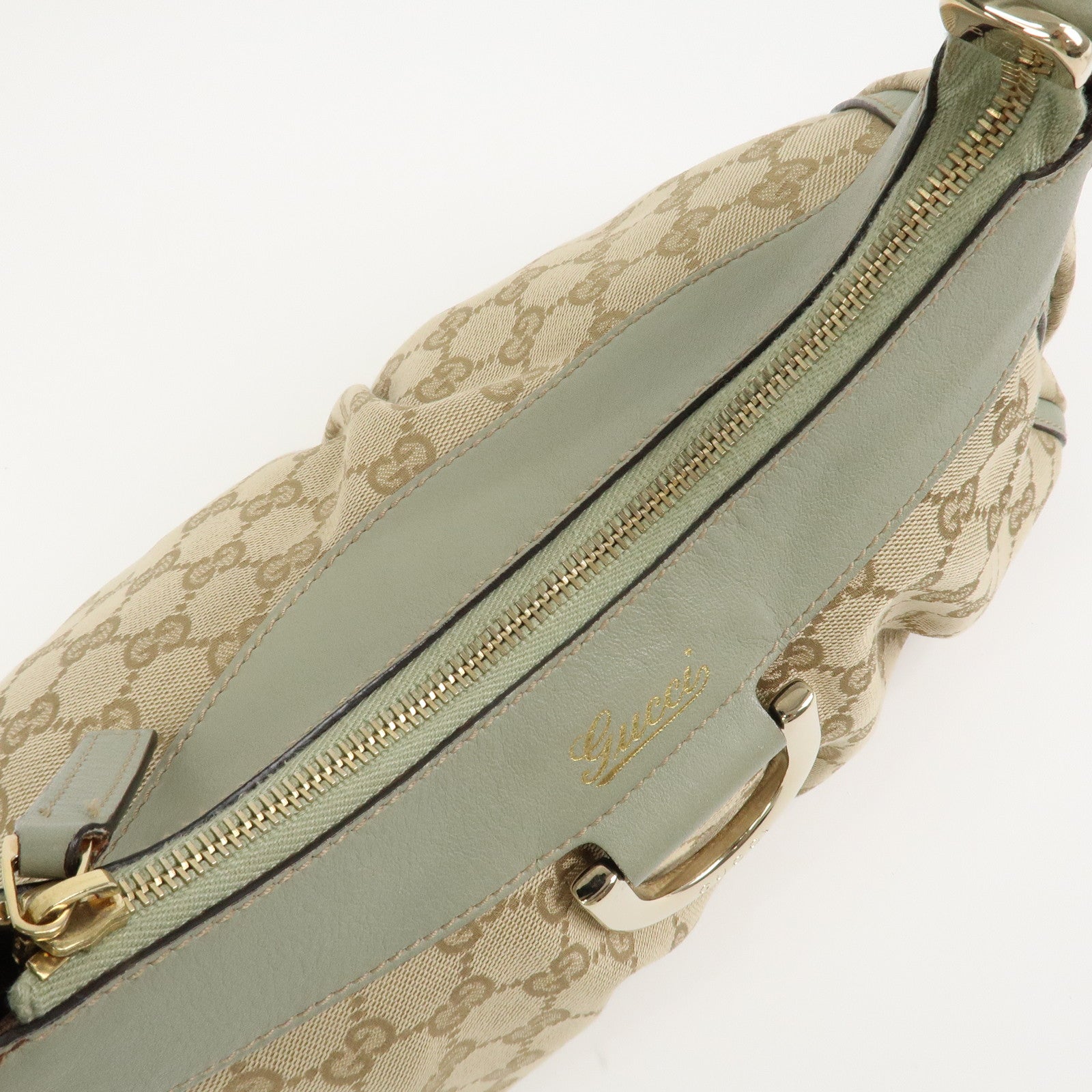 GUCCI Abbey GG Canvas Leather Shoulder Hand Bag Beige Green 190525