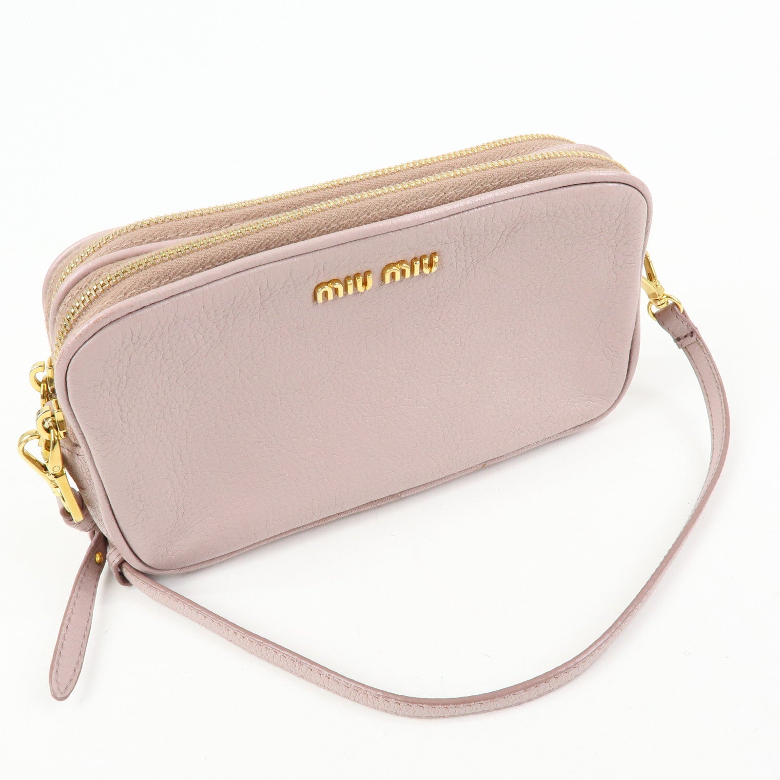 MIU MIU Logo Madras Leather Mini Shoulder Bag Light Purple