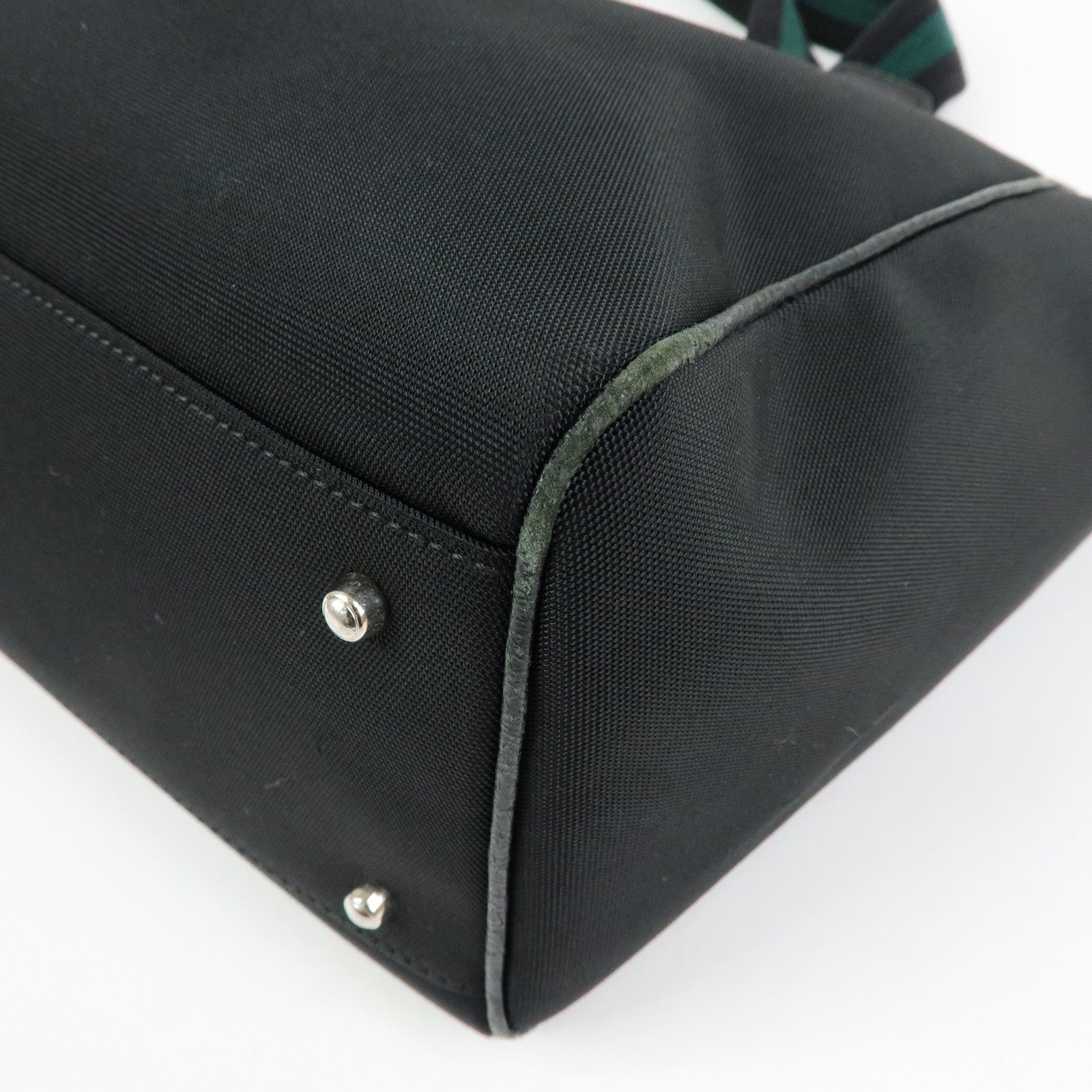 GUCCI Sherry Nylon Leather Tote Bag Hand Bag Black 145758