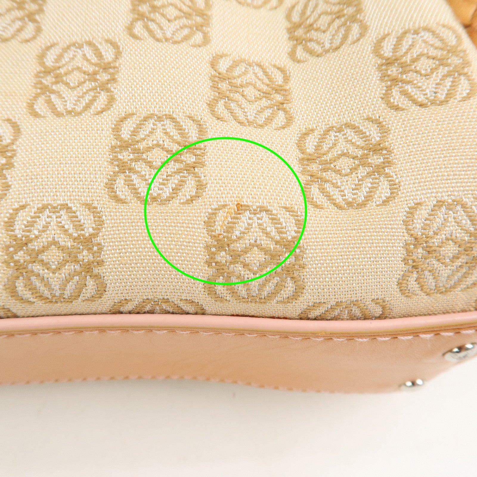 LOEWE Anagram Logo Canvas Shoulder Bag Leather Beige Light Brown