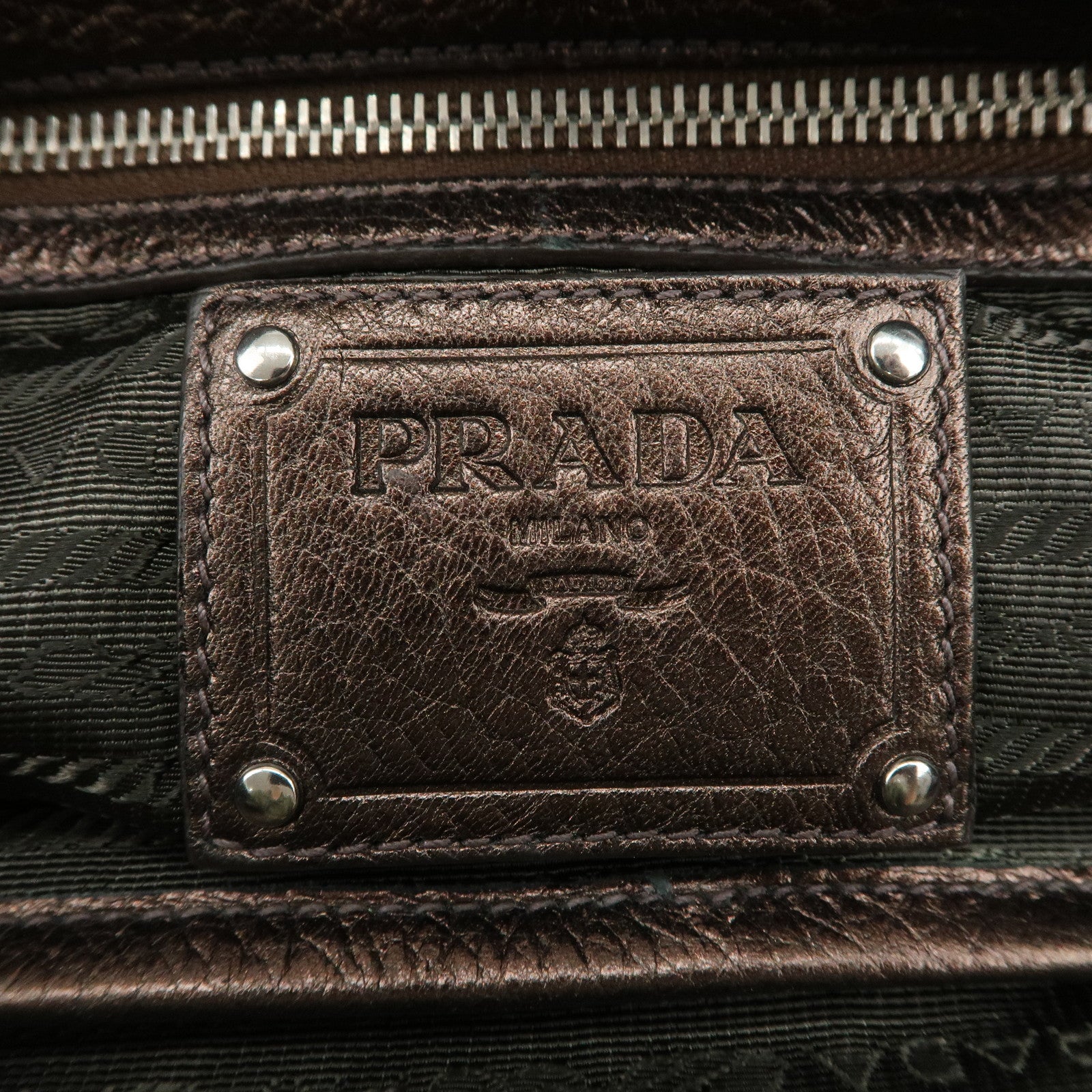 PRADA Leather 2Way Tote Bag Shoulder Bag Metallic Brown BN1713