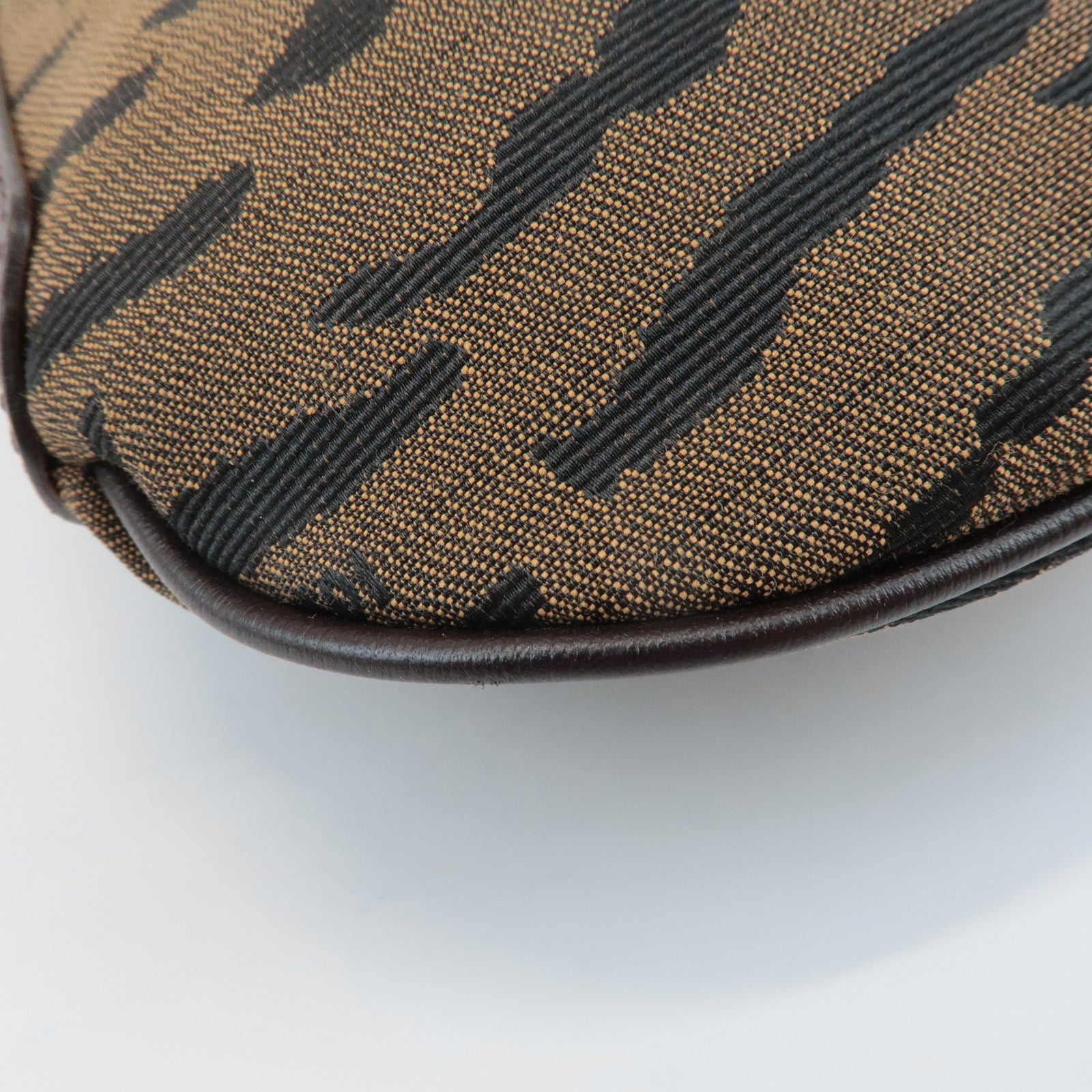 FENDI Zebra Leather Canvas Shoulder Bag Hand Bag Black Brown Used