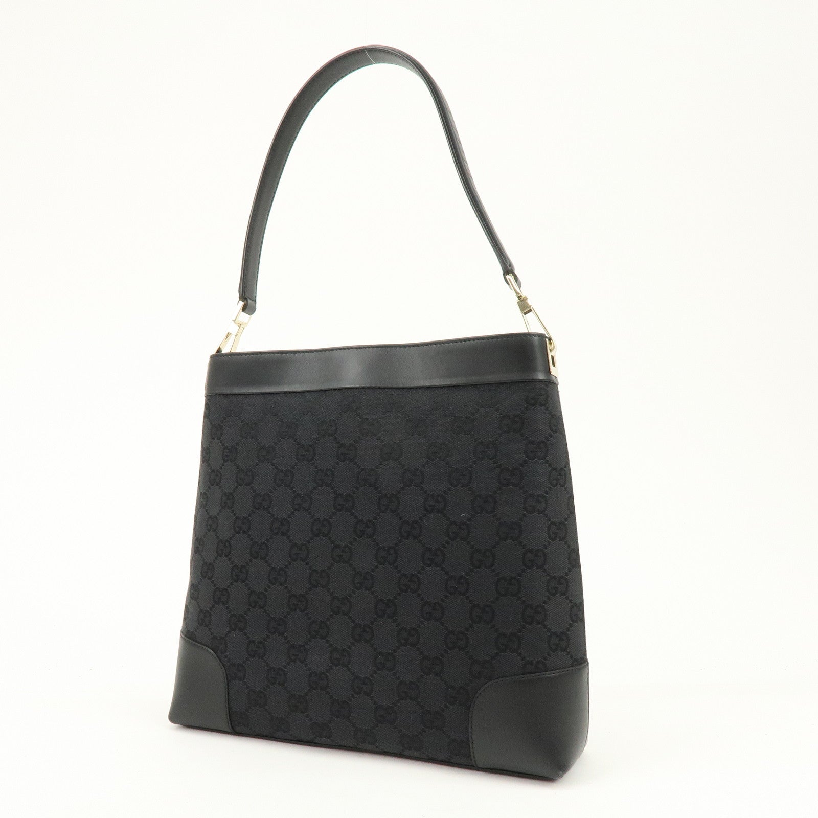 GUCCI GG Canvas Leather Shoulder Bag Hand Bag Black 33900