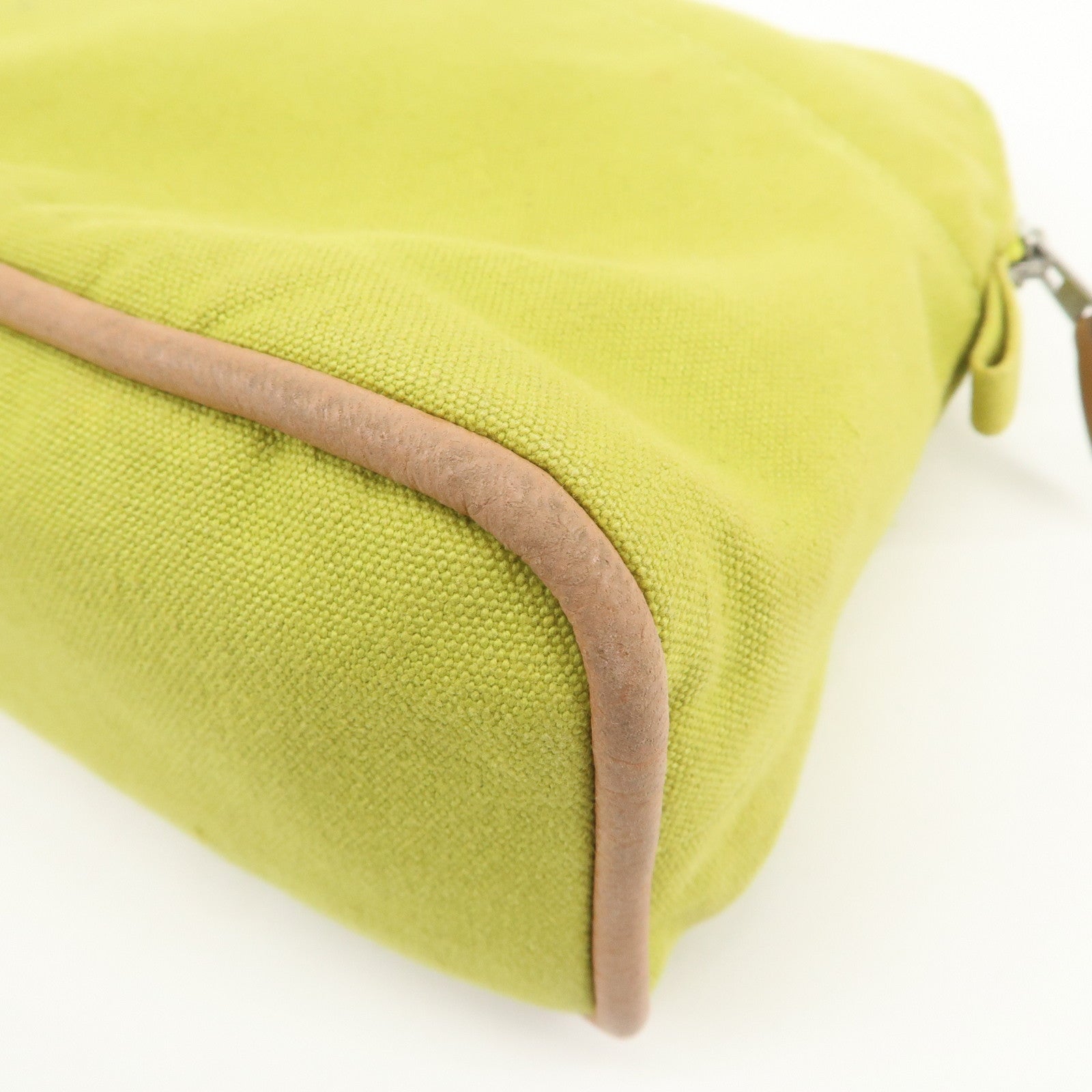 HERMES Bolide Pouch MM Canvas Leather Cosmetic Pouch Light Green