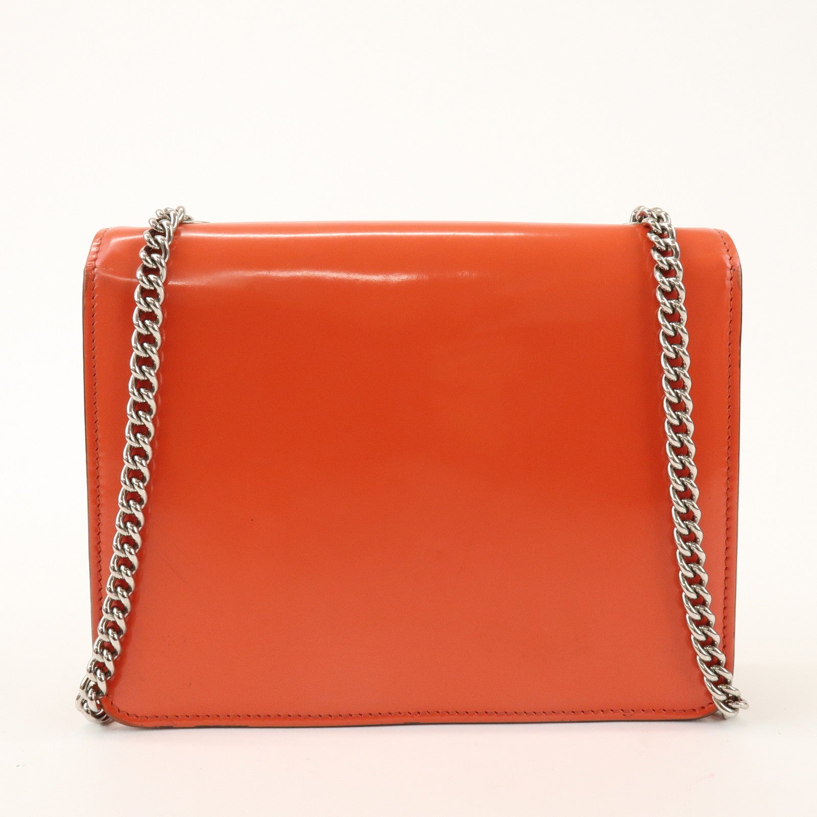 GUCCI Interlocking G Patent Leather Chain ShoulderBag Orange 387609
