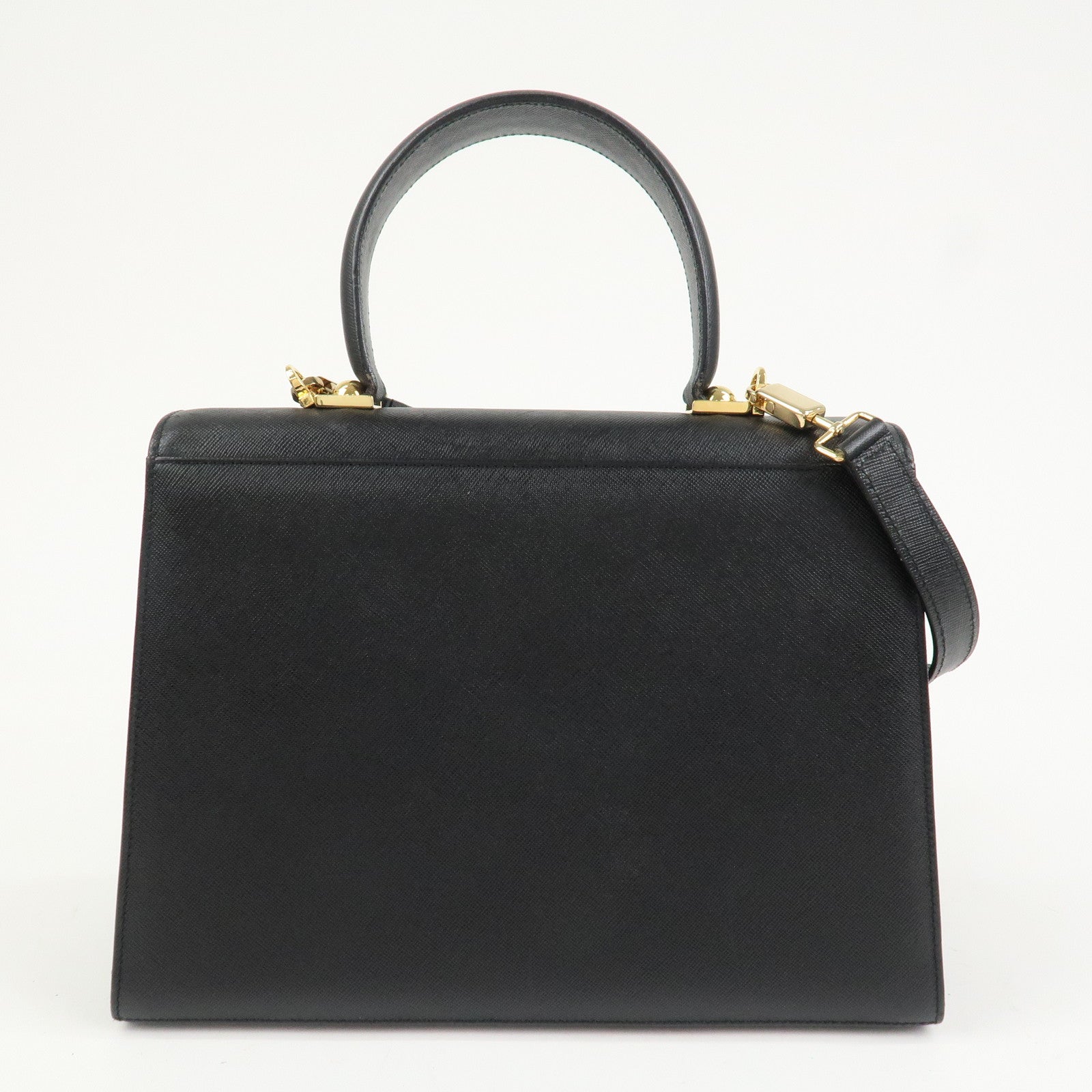 Ferragamo Gancini Leather 2Way Bag Shoulder Bag Hand Bag Black