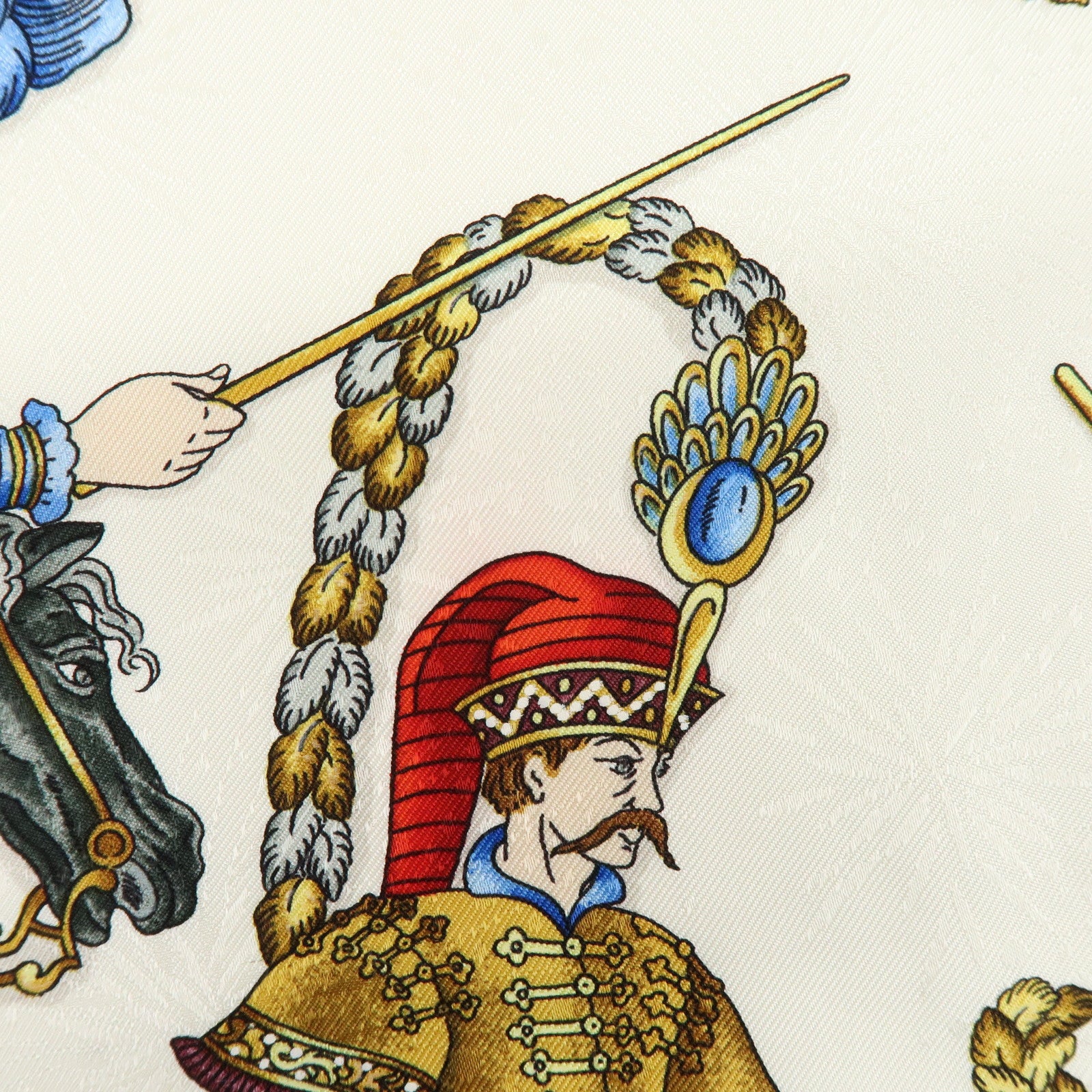 HERMES Carre 90 Silk 100% Scarf LES FERES DU ROI SOLEIL Red Gold