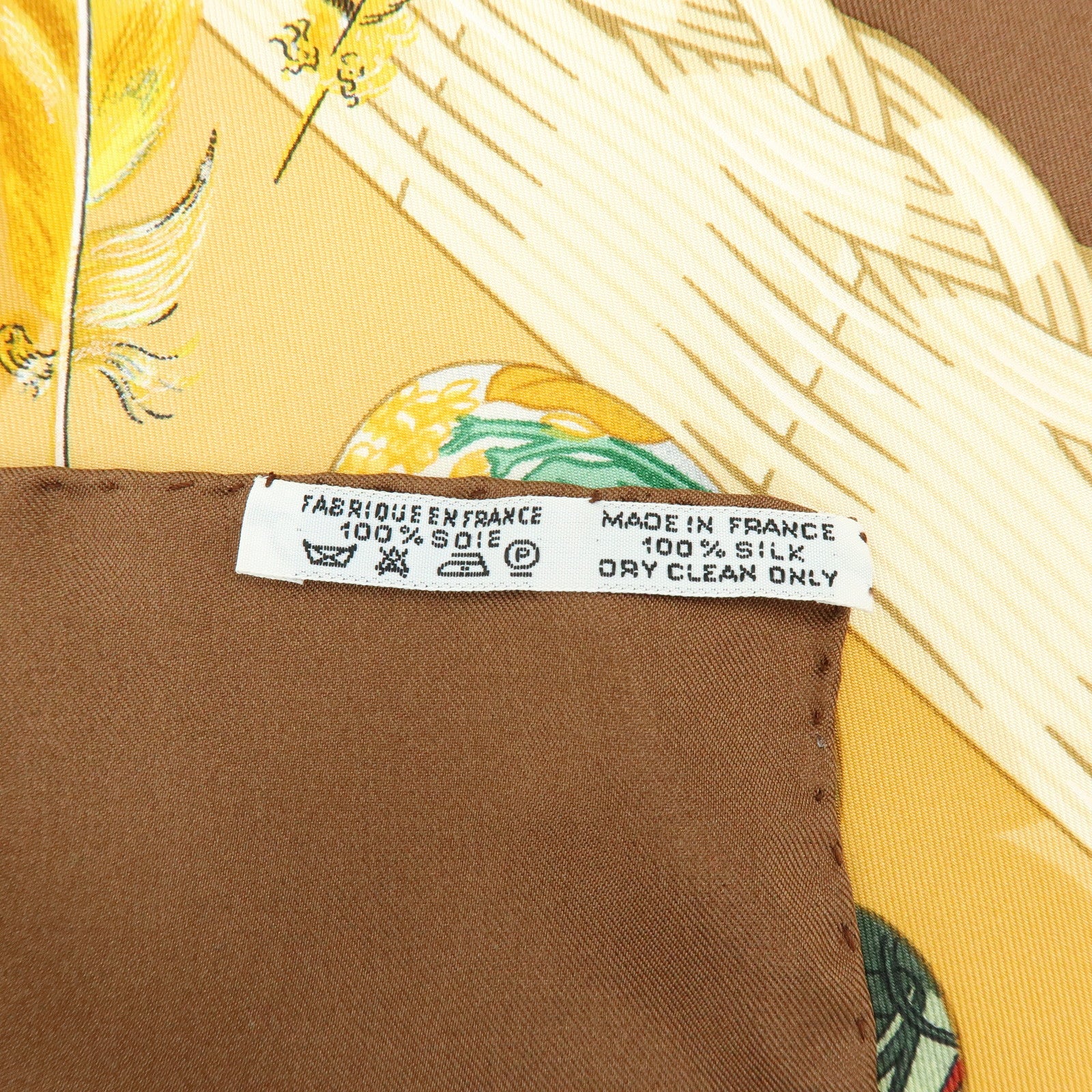 HERMES Carre 90 Silk 100% Scarf COUVEE D HERMES Brown Yellow