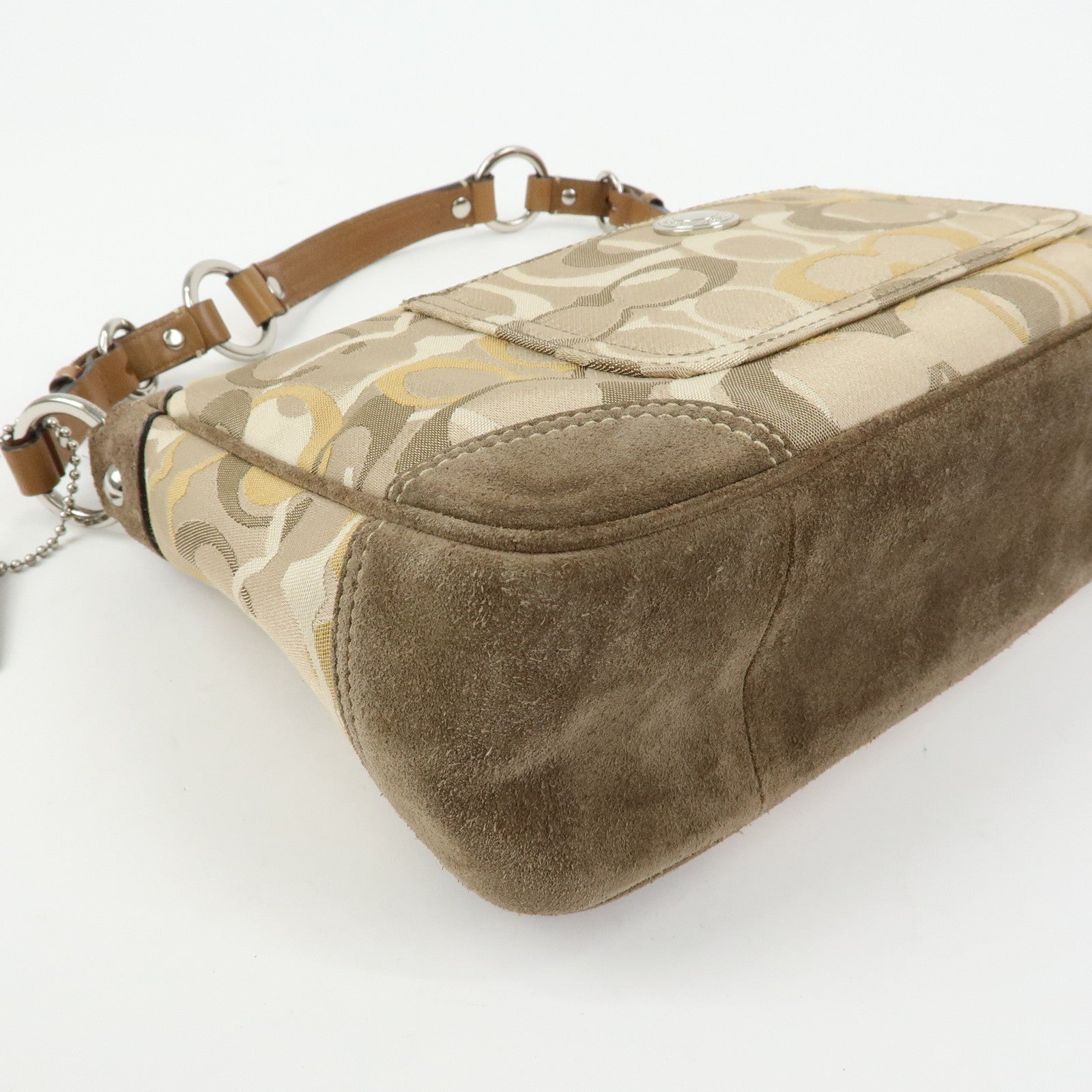 COACH Signature Canvas Suede Leather Shoulder Bag Beige Brown